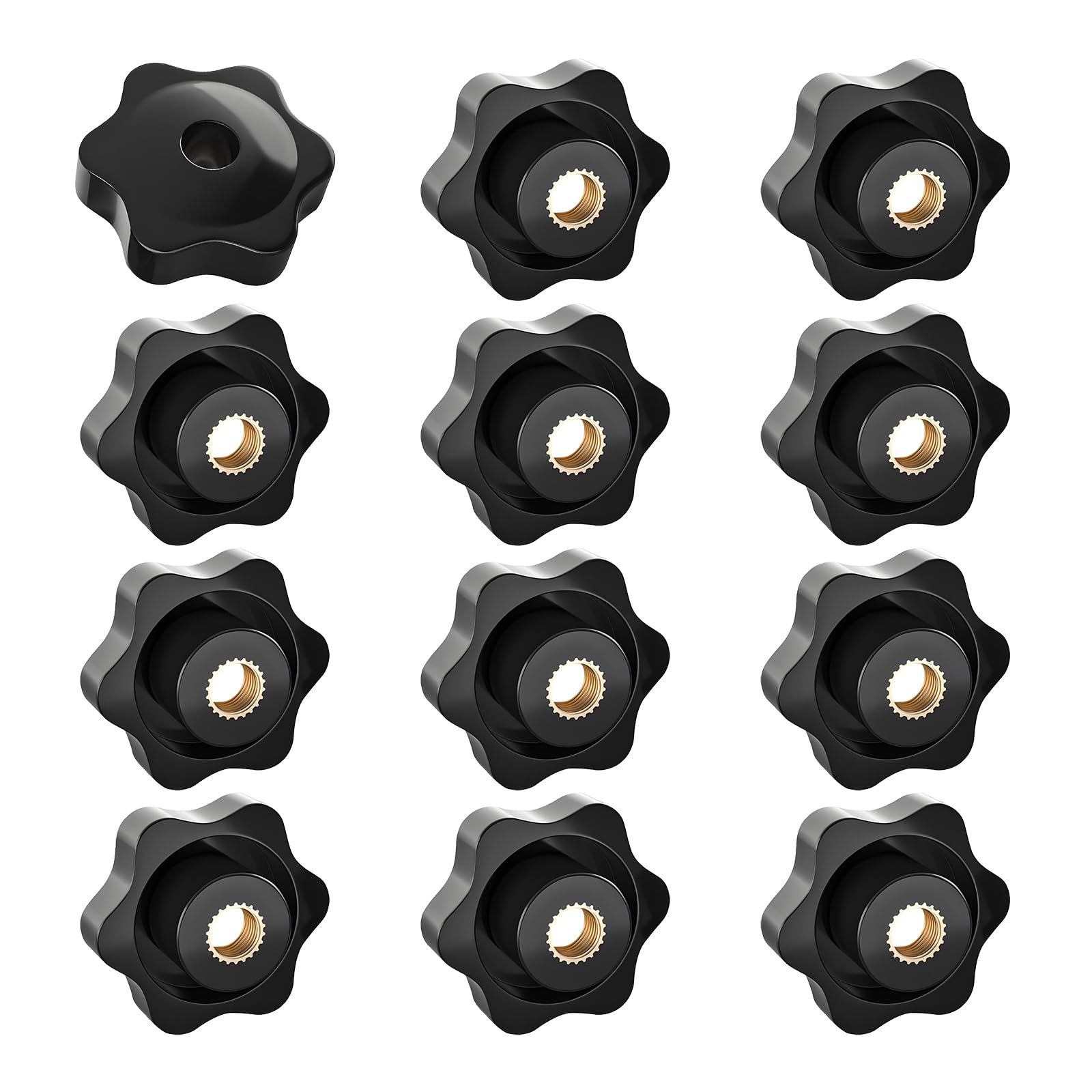 12Pezzi Dado Maniglia a Stella M6, 32 Mm Diametro Esterno Dadi Con Manico, Dadi Di Serraggio Plastica Zigrinato Manopole Attraverso Il Foro Rame Core Per Macchine, Mobili, Apparecchiature Elettroniche