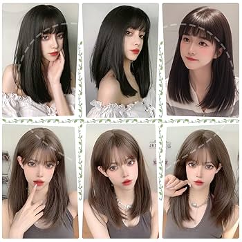 Amazon.co.jp: AISIQUEENSウィッグ ミディアム セミロング 黒髪