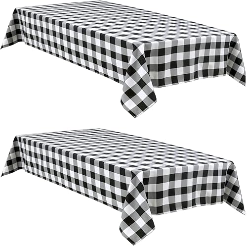 Hiasan Mantel de cuadros de búfalo impermeable, paquete de 2, 60 x 102 pulgadas, mantel rectangular a cuadros en blanco y negro para picnic al aire