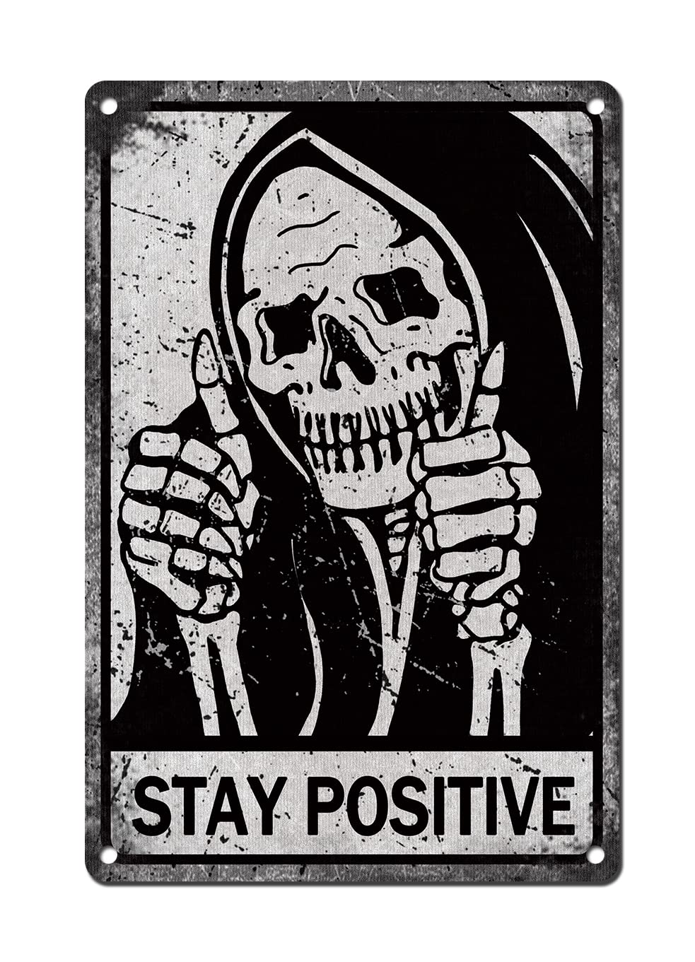 Stay Positive Sign Funny Skull Tin Metal Signs Vintage Gothic Room Decor Retro Sign for Apartment Living Room Bedroom Kitchen Decor Gifts Wall Decor 8