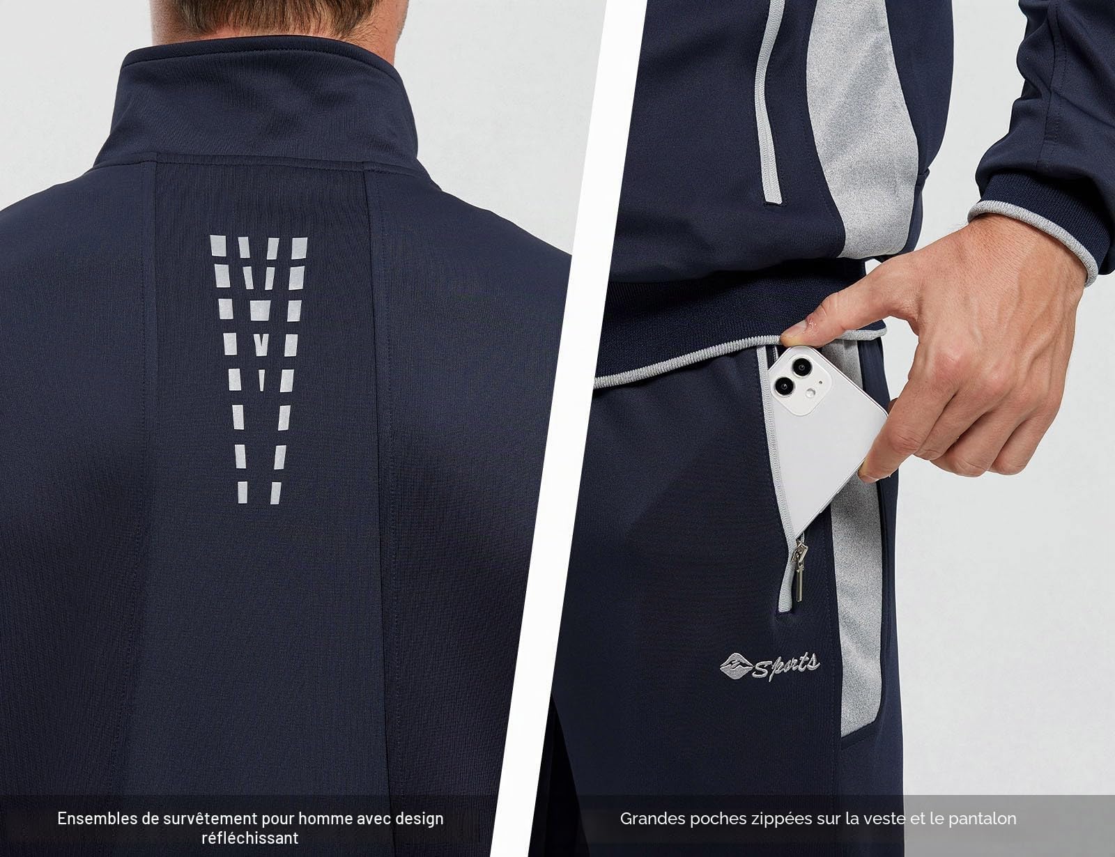 Donhobo Survêtement pour homme avec cordon de serrage contrasté, pantalon de jogging à fermeture éclair et poches zippées