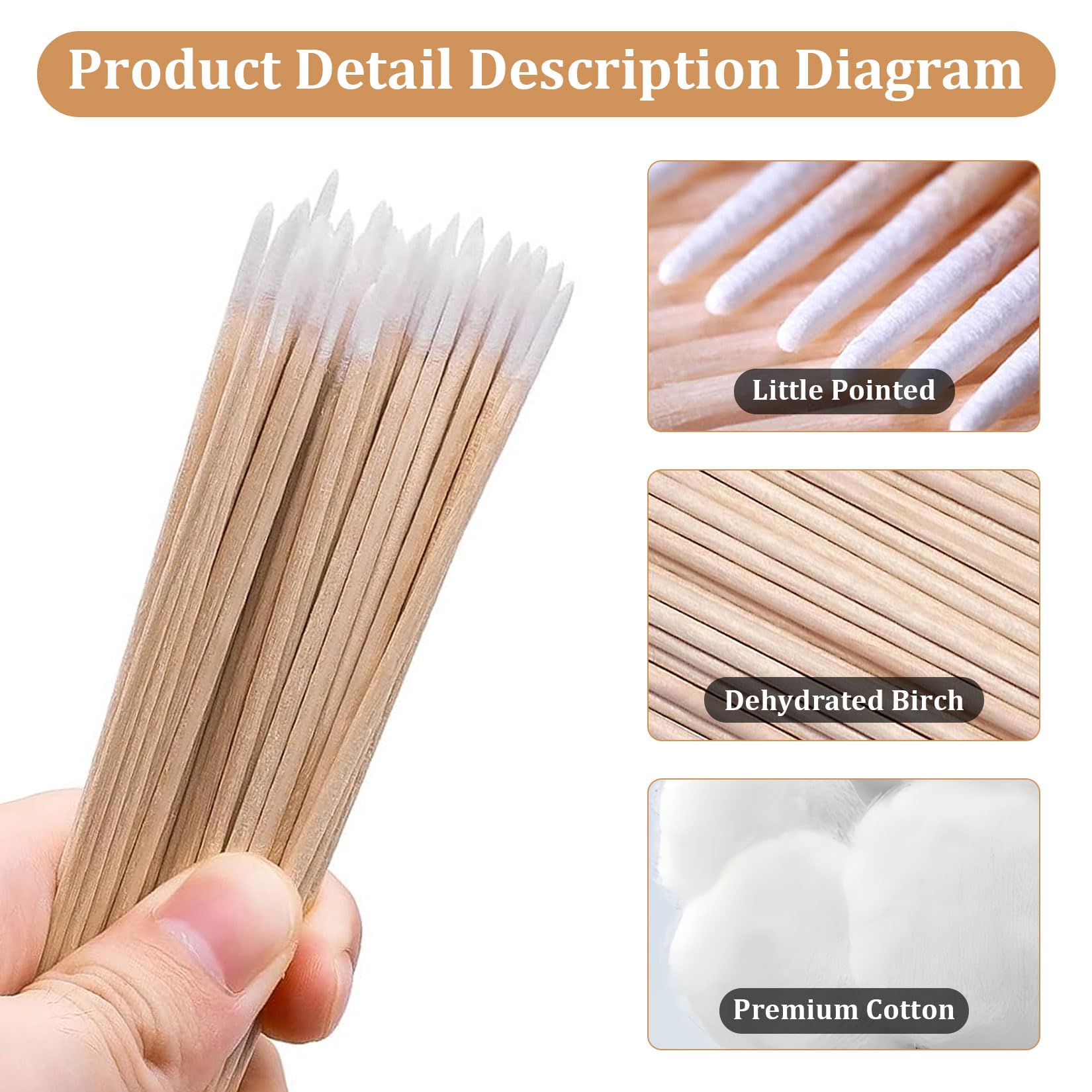 1000 Pièces Coton Tiges, Cotons-Tiges Microblading avec Manche en Bois, 10 cm Micro Applicateur Tampons de Nettoyage Bâtons en Bois pour Sourcils, Maquillage, Tatouage, Ongles