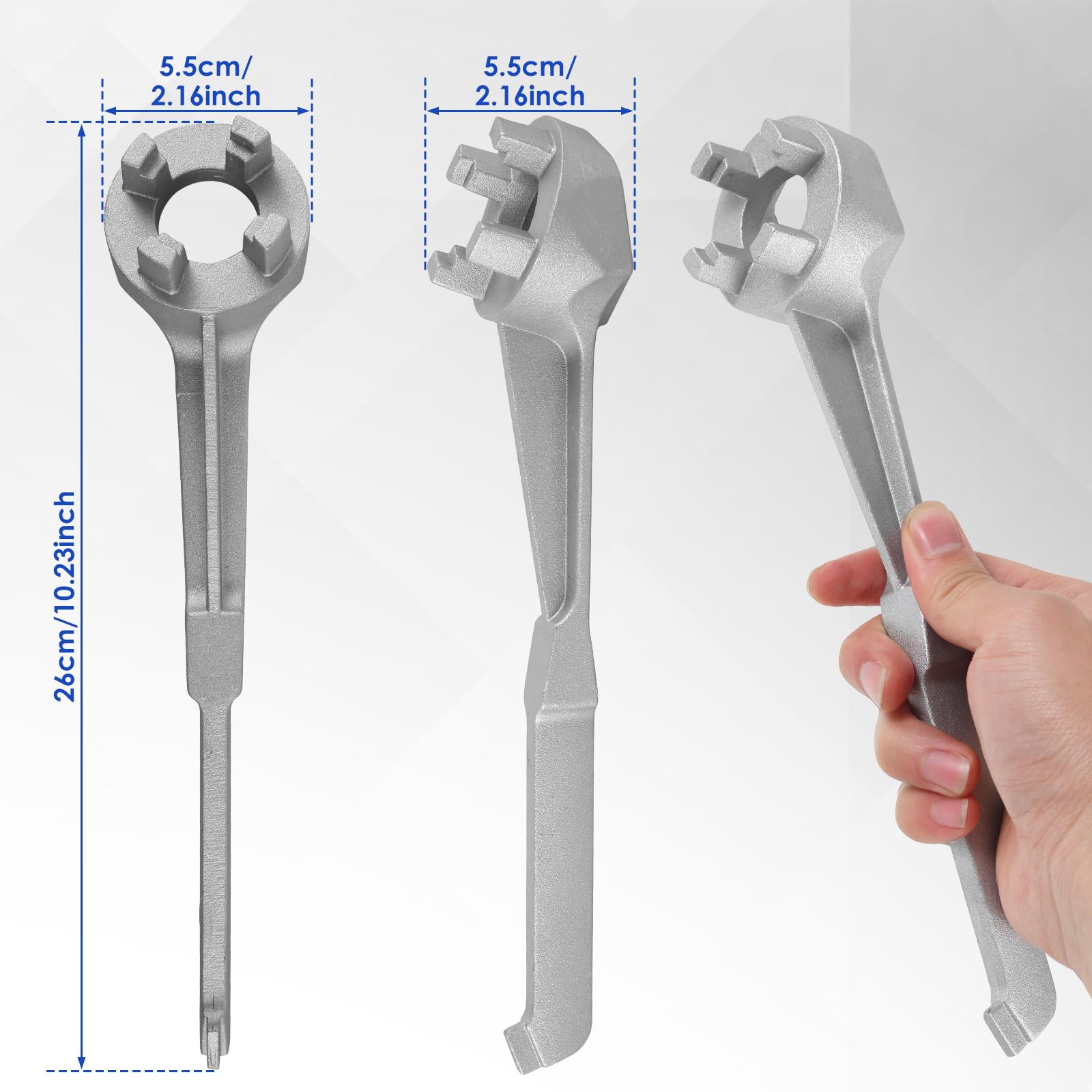 DURATECH Aluminum Drum Wrench - 3-in-1 Bung Opener Tool For 10 To 55 Gallon Barrels, Fits Plastic & Metal Caps - View #5