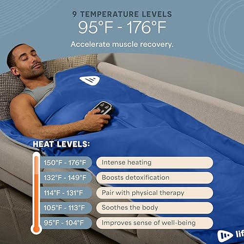 Miniatura 58 de Lifepro Infrared Sauna Blanket for Detox & Relaxation – Low EMF Carbon Fiber Heating, 9 Temp Levels, 5 Colors – Portable Full Body Sauna Blanket