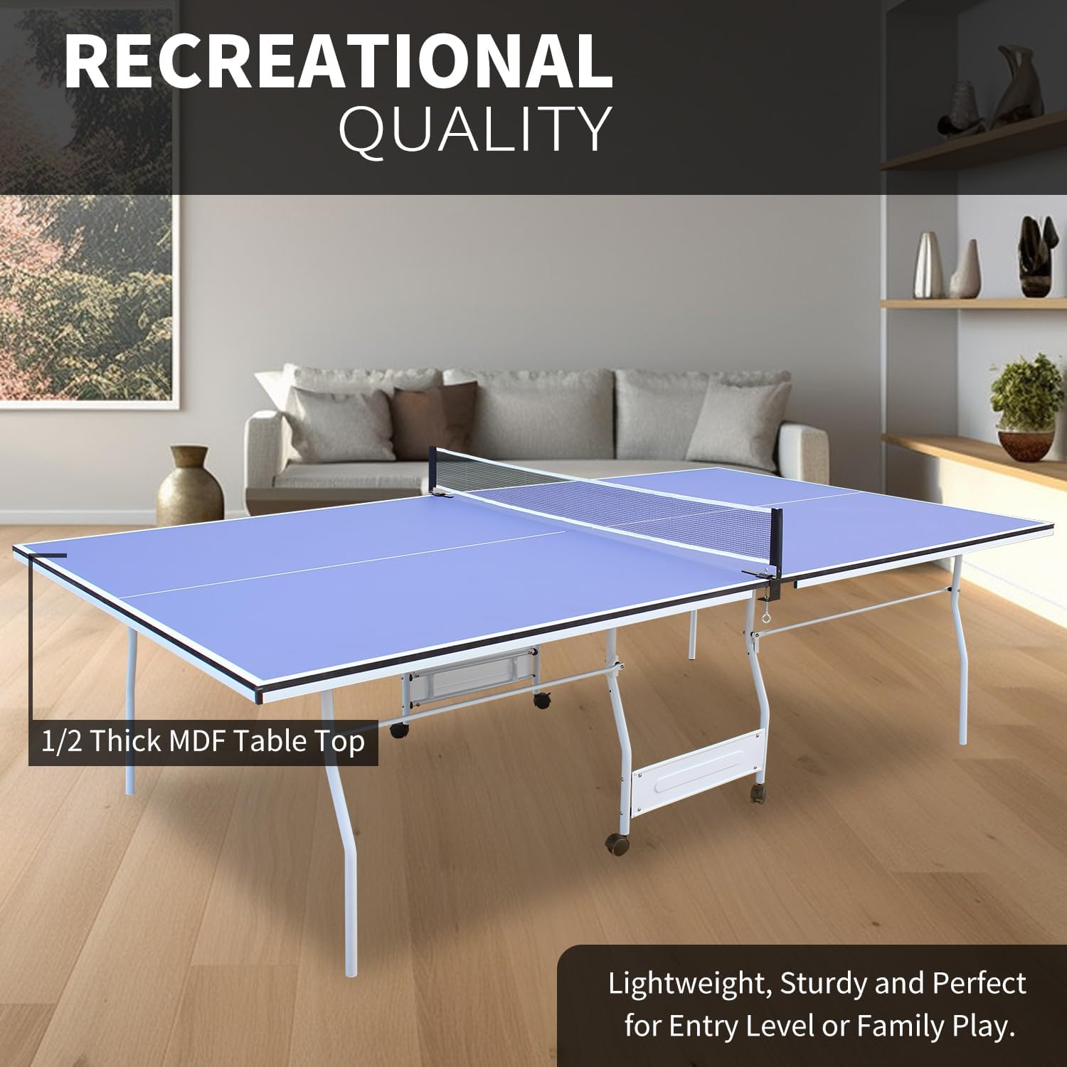 9ft Mid-Size Indoor Table Tennis Set - Foldable Ping Pong Table for Home Games