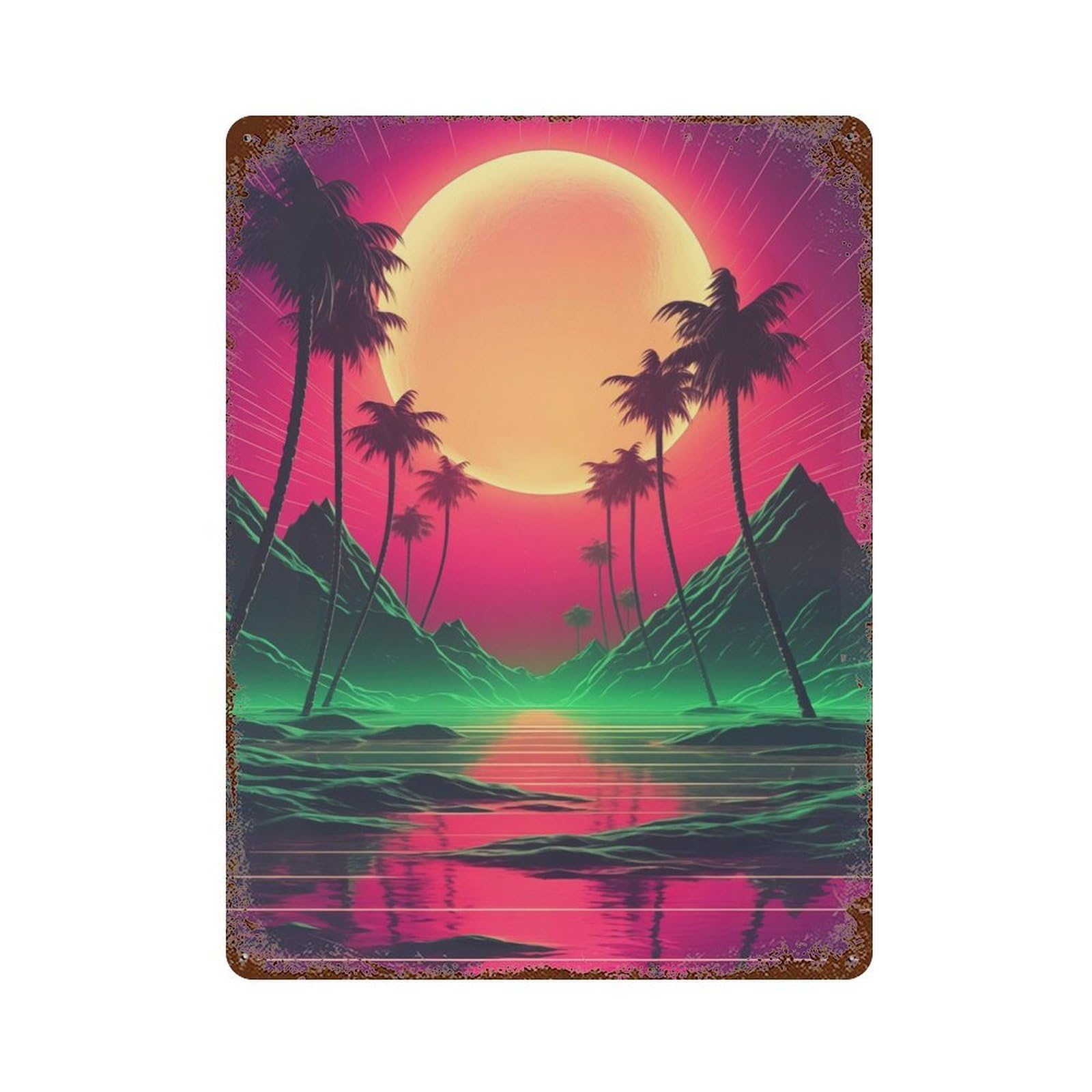 Futuristic Synth Dreams Rusty Metal Tin Sign 15.7"x11.8", Ideal for Farmhouse, Kitchen And Entryway Decor