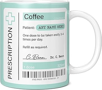 Mug Monster - Prescription for Coffee Mug, Personalised Leaving Gift for Colleague - Ceramic Coffee Cup, Gift Men or Women, Extra Large and Giant Available, 11oz White