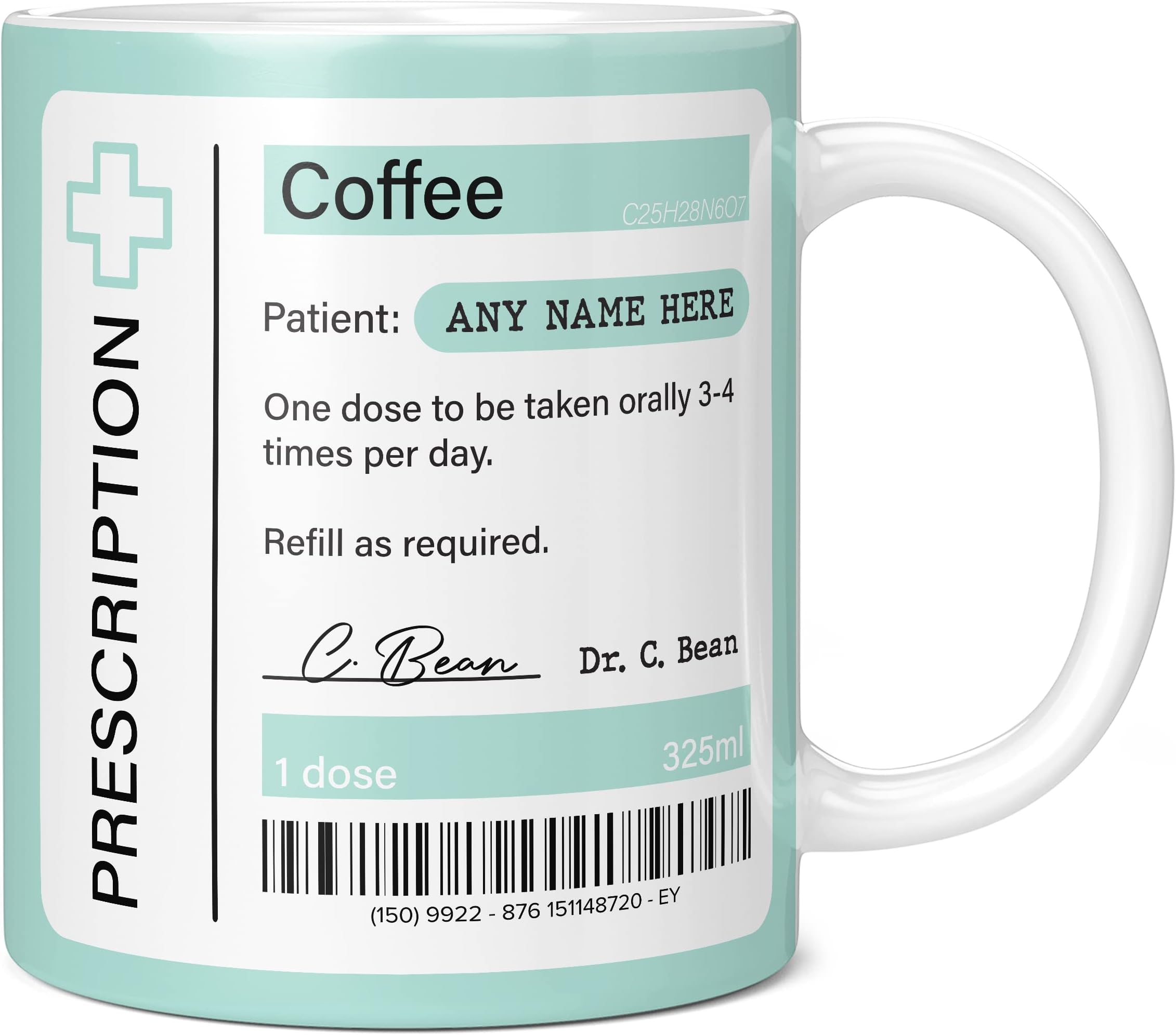 Mug Monster - Prescription for Coffee Mug, Personalised Leaving Gift for Colleague - Ceramic Coffee Cup, Gift Men or Women, Extra Large and Giant Available, 11oz White
