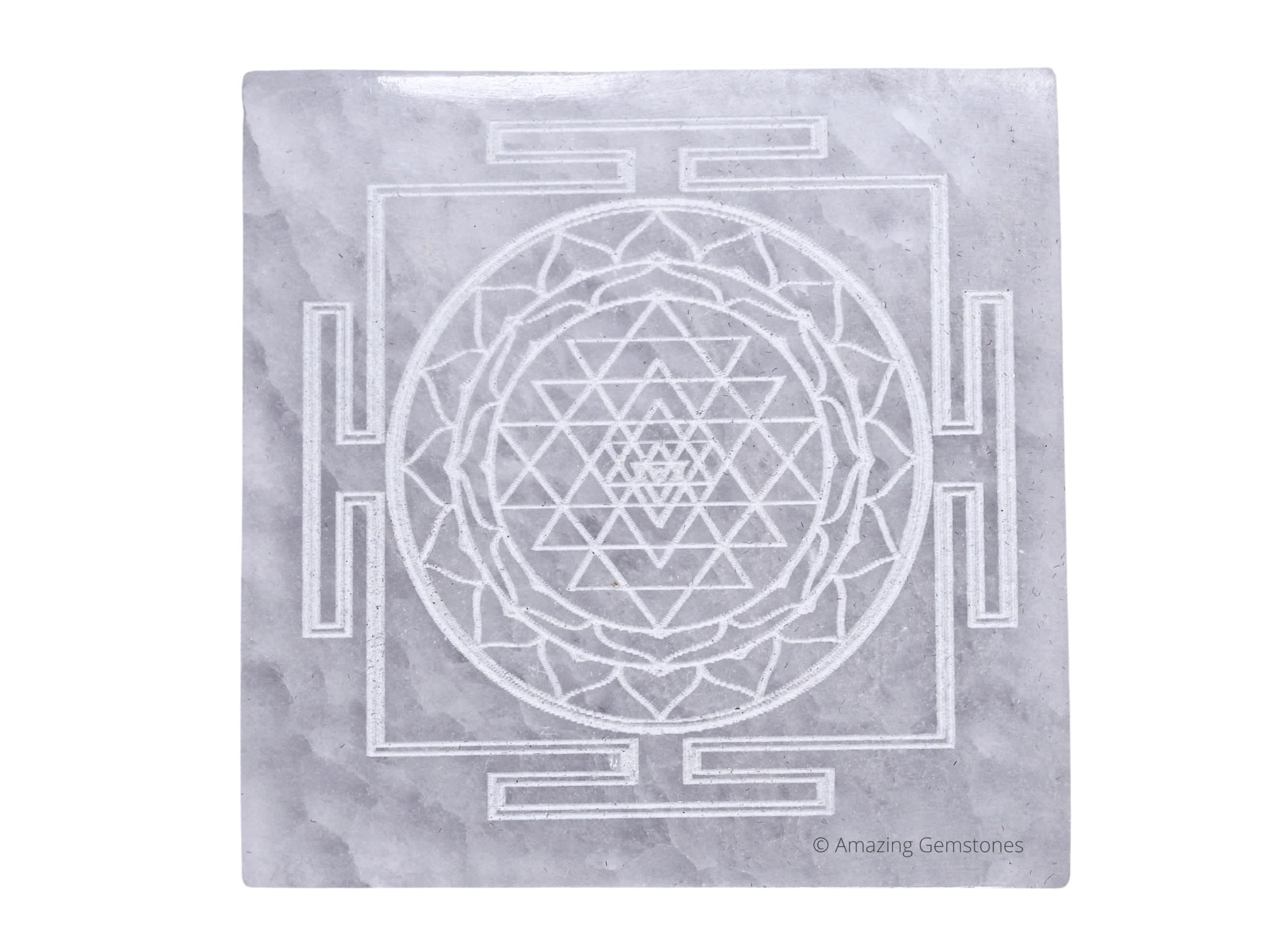 Amazing Gemstone Selenite Crystal Charging Plate For Crystals And Healing Stones, 3" Selenite Crystal Plate Engraved Shree Yantra Coaster For Home, Office Table Decor (Selenite Square)