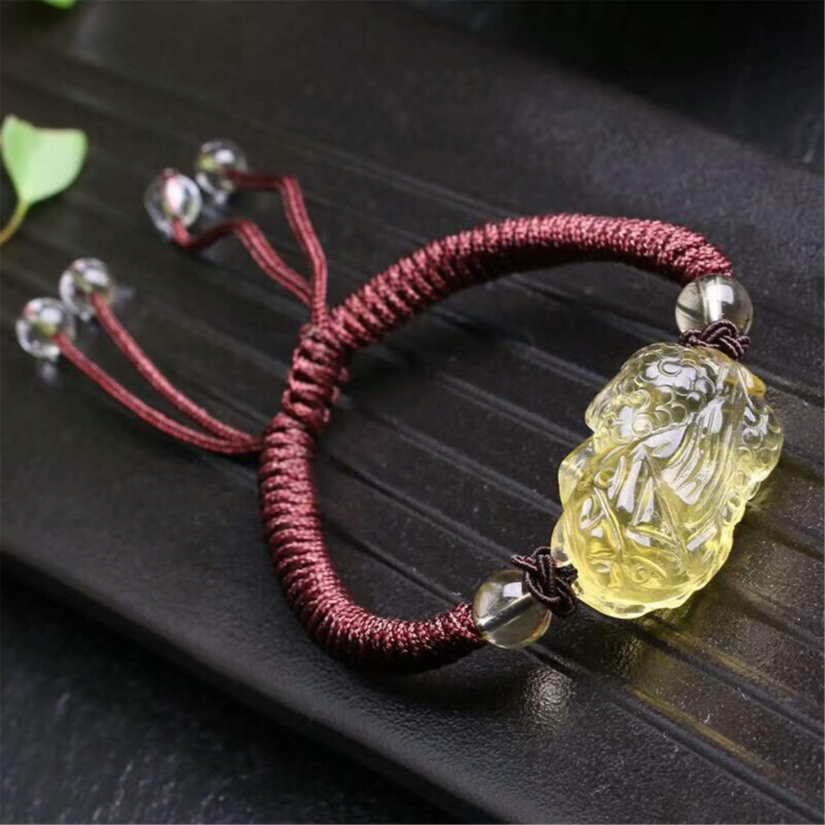 Pulsera de la Suerte, Pulsera Feng Shui, Cristal Citrino, Hilo Rojo, Amuleto Pi Yao, Ajustable, Hecho a Mano, talismán Budista para Riqueza y Buena Suerte.