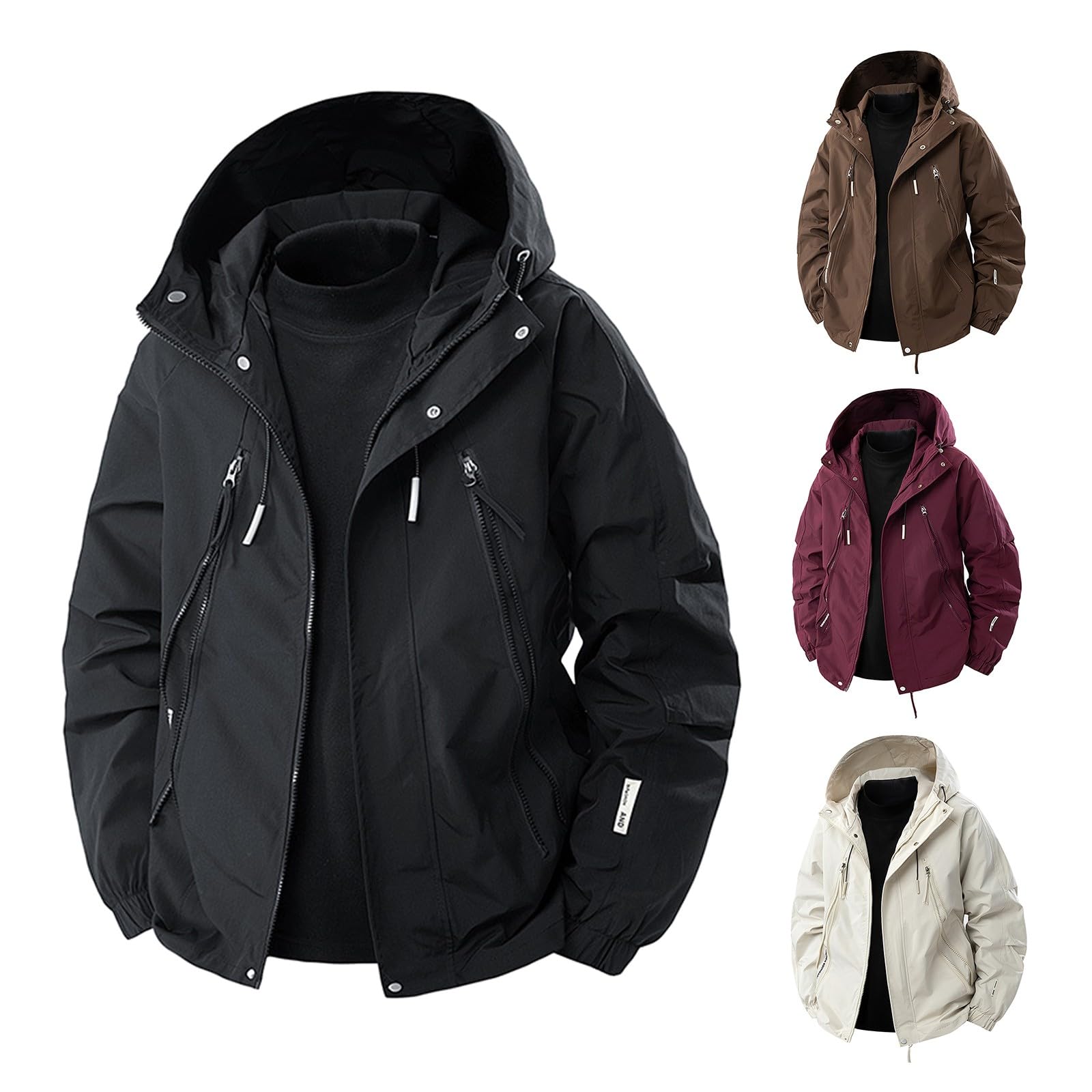 Generisch Chaqueta cortavientos para hombre, ligera, chaqueta de senderismo para hombre, chaqueta de moto con cordón, chaqueta con capucha, impermeable, sudadera con cremallera, chaqueta de