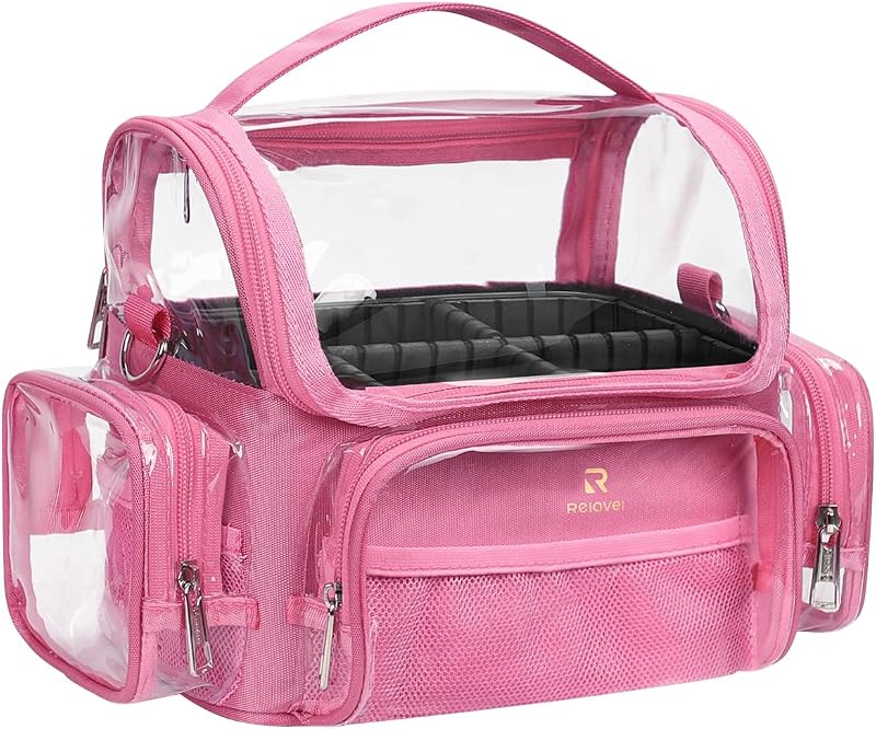 Necessaire organizadora transparente para pincéis de maquiagem NAONAYA, com divisórias ajustáveis, alça e zíper