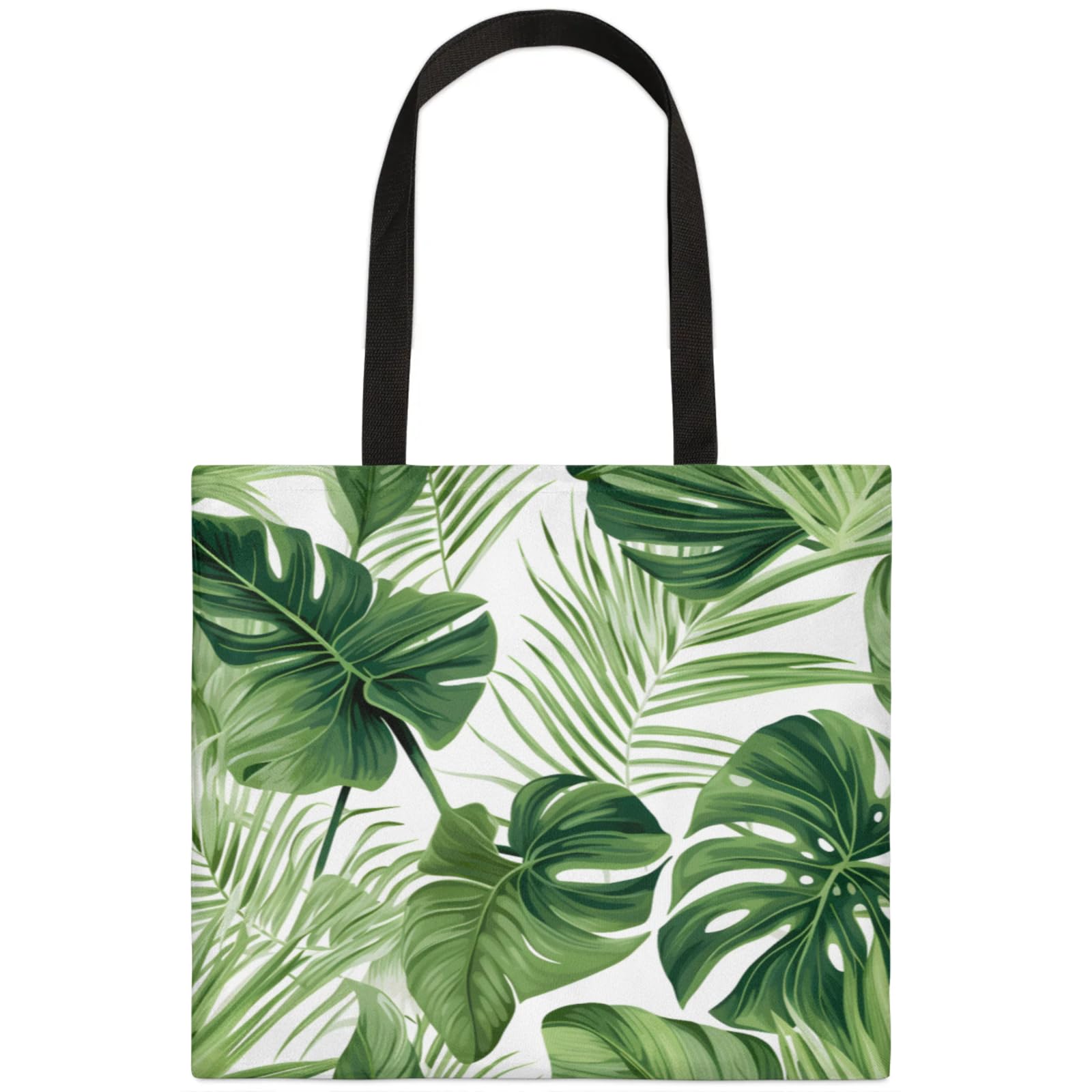 Mularoka Beautiful Tropical Plants Watercolour Square Canvas Tote Bag Top Handle Purses Stylish Women Canvas Shoulder Tote Bags Reusable Handbags for Work Travel Picnic Beach Shopping Gym Hiking