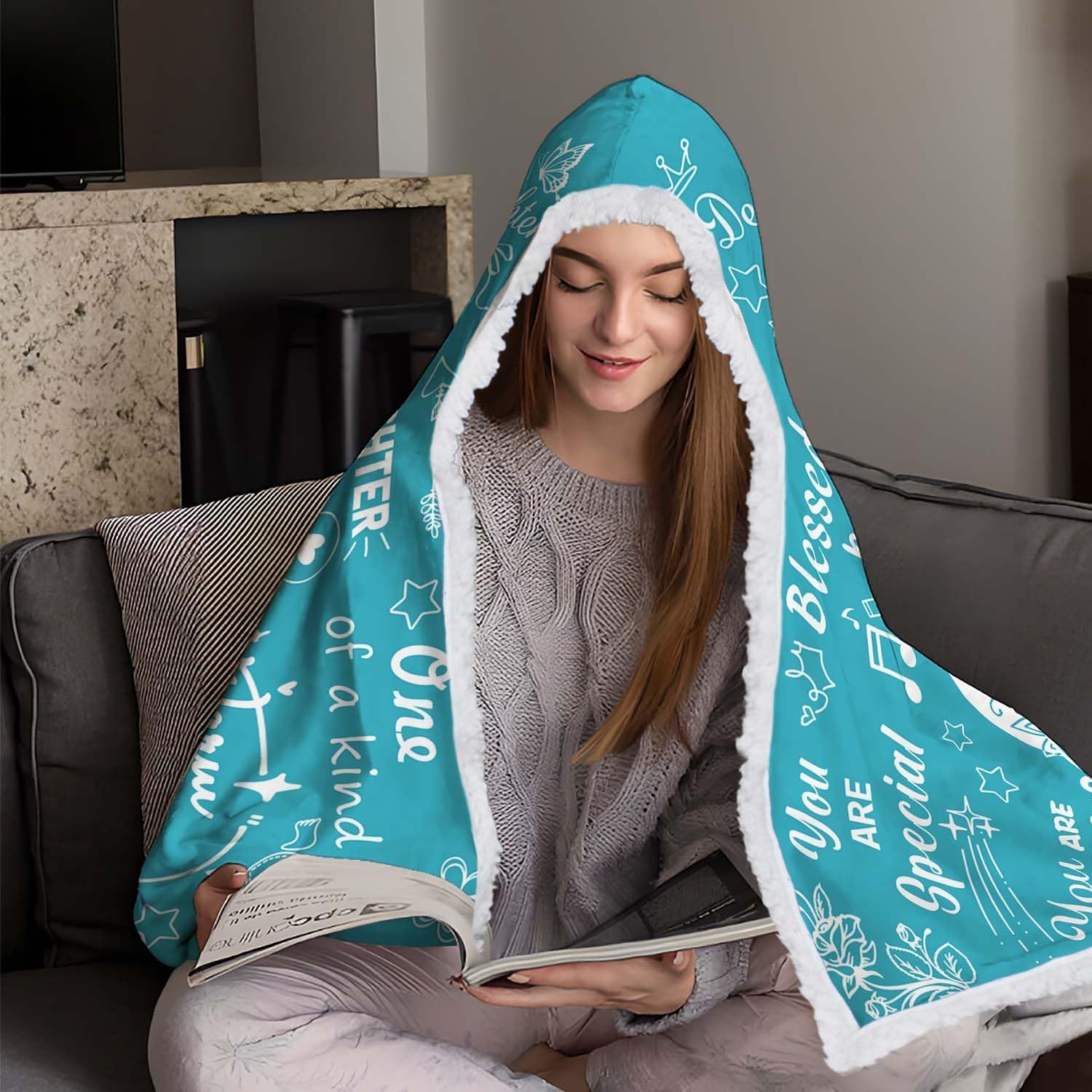 Sherpa Flannel Wearable Blanket Hoodie - Christmas Birthday Gift - Cozy Warmth Hoodie Blankets 70.8" X 47.3"