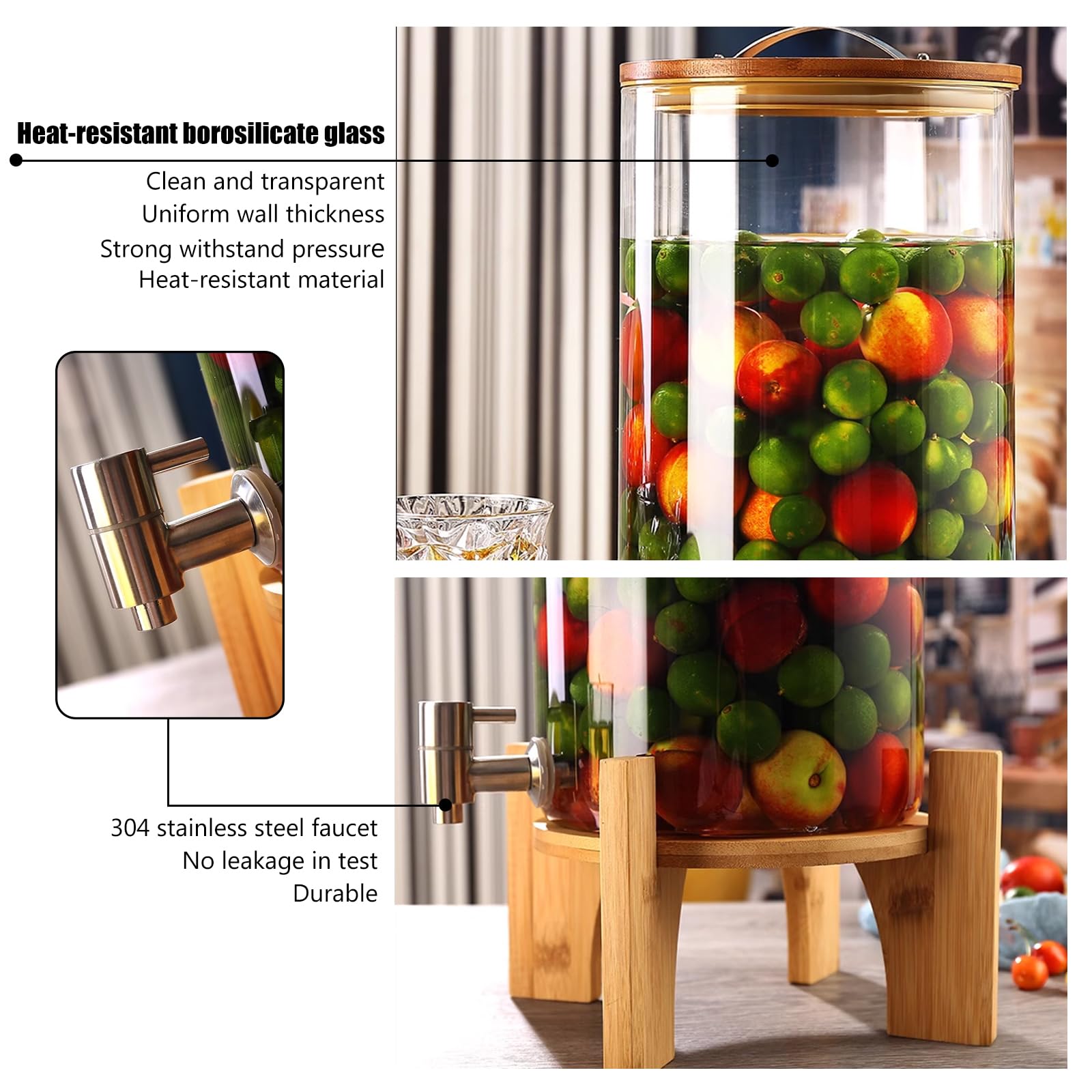 Dispenser per Bevande in Vetro Infrangibile, Dispenser per Acqua con Supporto E Rubinetto, Dispenser per Succo di Limonata, per Matrimoni, Feste, Bevande Calde O Fredde,5L