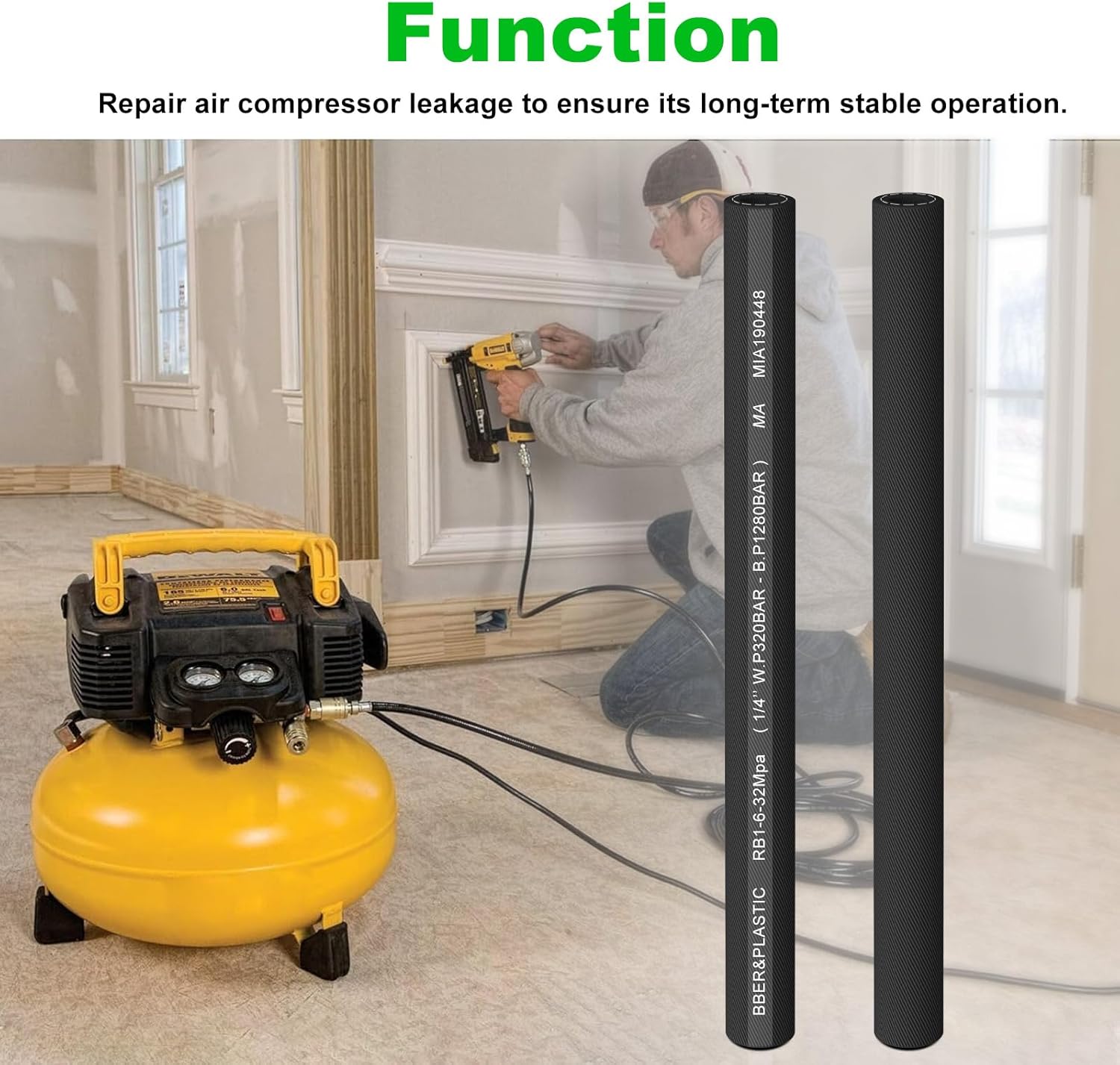 New Upgraded A16223 Air Compressor Hose Replacement Porter Cable Air Compressor C2002-WK 6G, C2002 6 Gallon, C2002 1 HP 6 Gallon, DeWalt D551681.8HP 15G Hose - 2 Pack