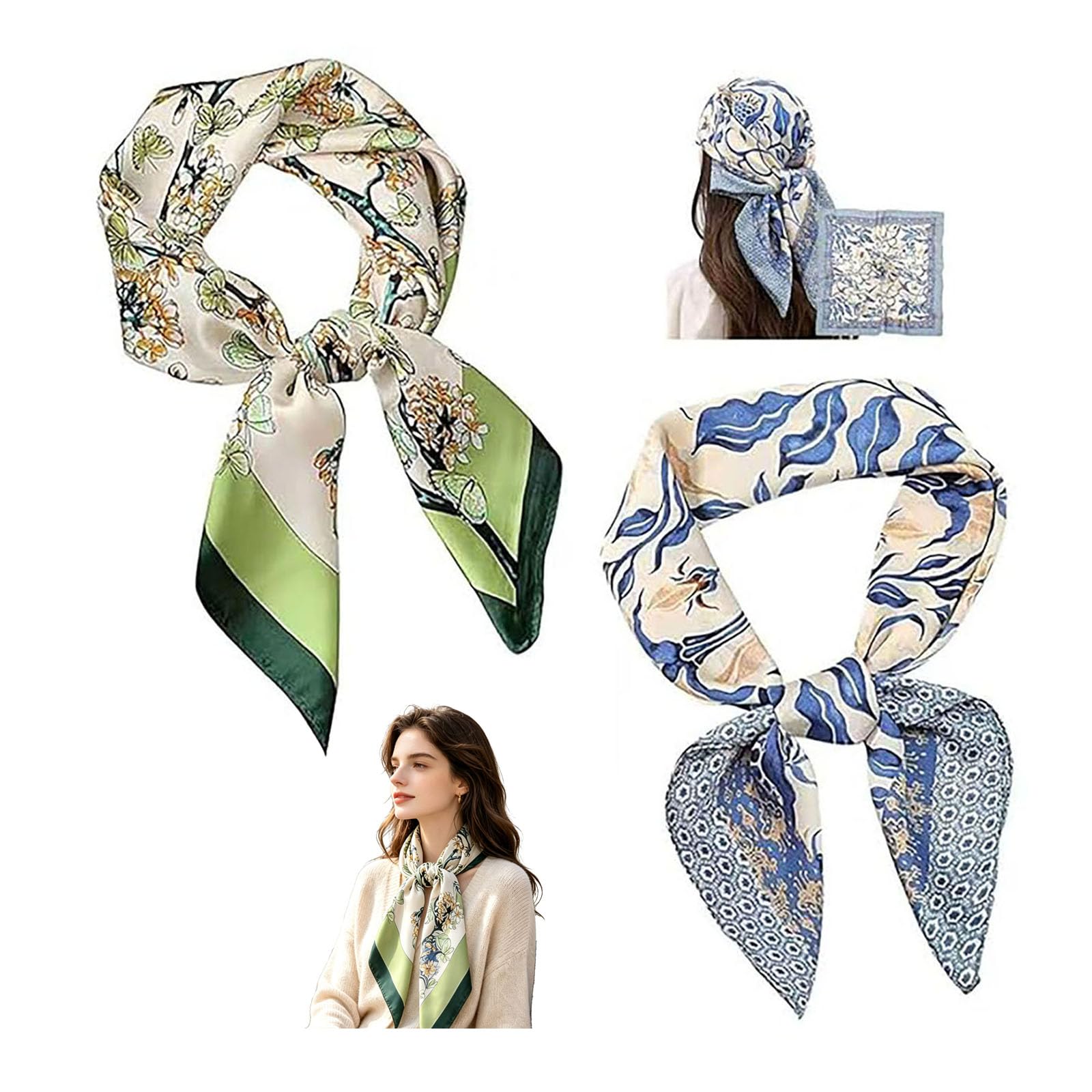 Scarf for Women Stylish, 2Pcs Silk Blend Square Scarf for Women 70x70cm Satin Neck Head Scarf, Satin Hair Accessory for Suit, Blazers, Shirts, Bag, Suitable Gifts for Woman-picture-12