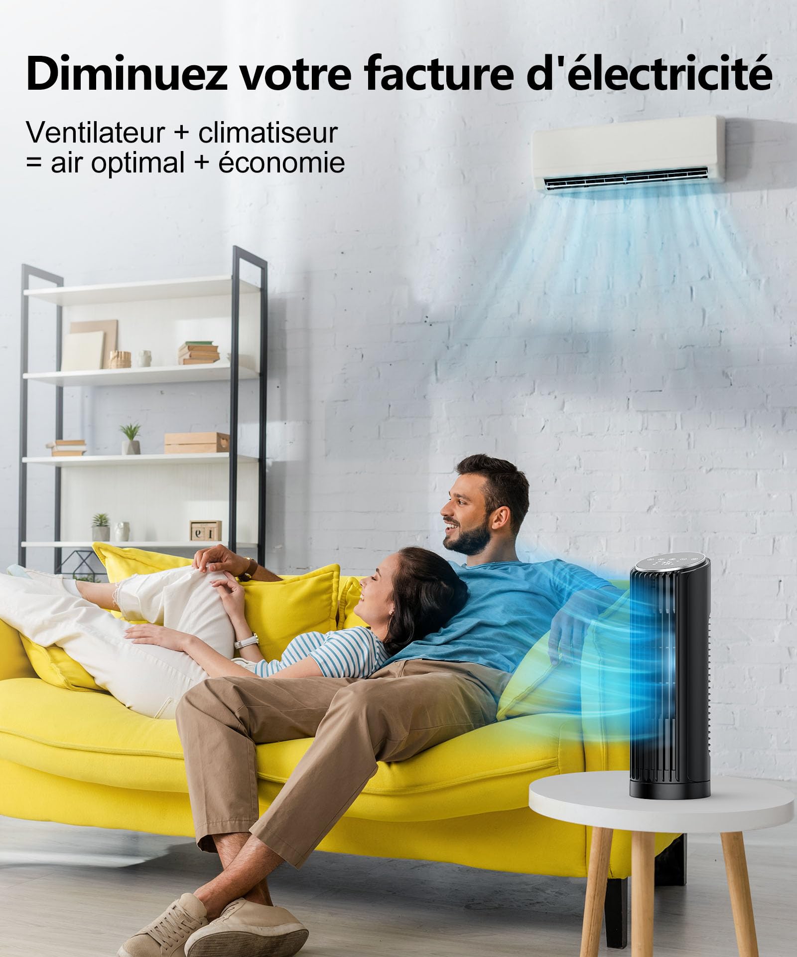 PNTCK Ventilateur colonne de Tour avec Télécommande, 33 cm Ventilateur ultra silencieux(24 dB) - 4 Modes & 4 Vitesses, Oscillation 70°, Minuterie 12H, Affichage LED, Fonction Automatique avec Capteur