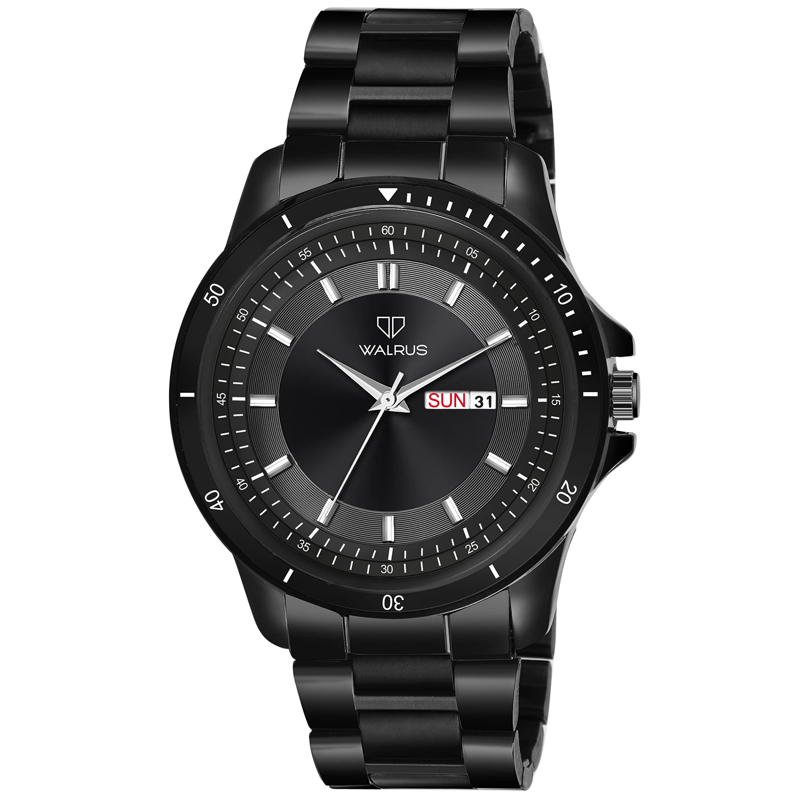 Walrus Black Dial Analog Day Date Wrist Watch for Men – Sleek Black Stainless Steel Chain, Push Button Lock, Alloy Case – 43mm Diameter, 22mm Strap- Professional & Casual Use- Old Money Style Mens Wrist Watch for Gift (B0B2K8C37X) Amazon Price History, Amazon Price Tracker