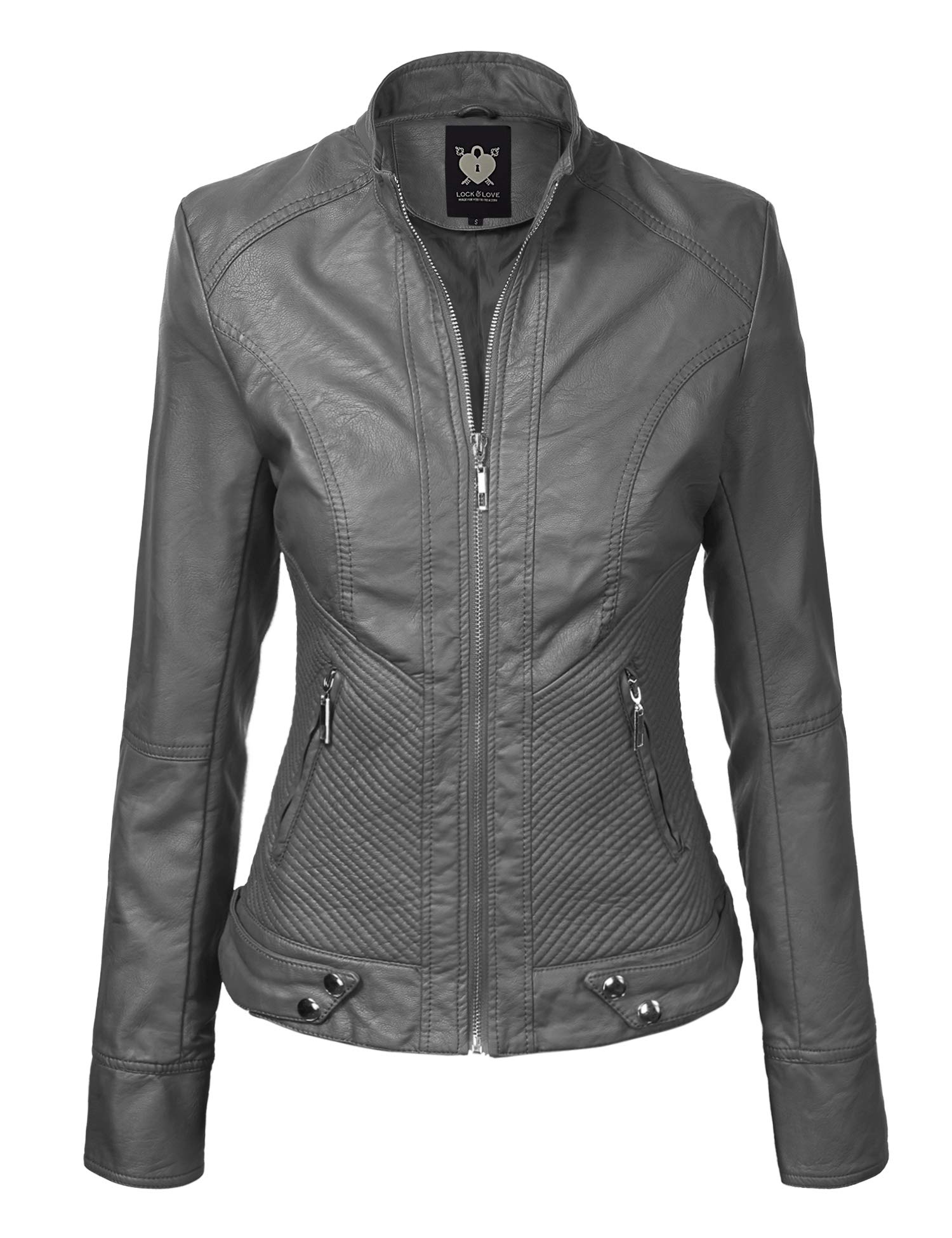Lock and Love Women's Faux Leather Moto Biker Jacket Coat with Removable or Non-Removable Hood