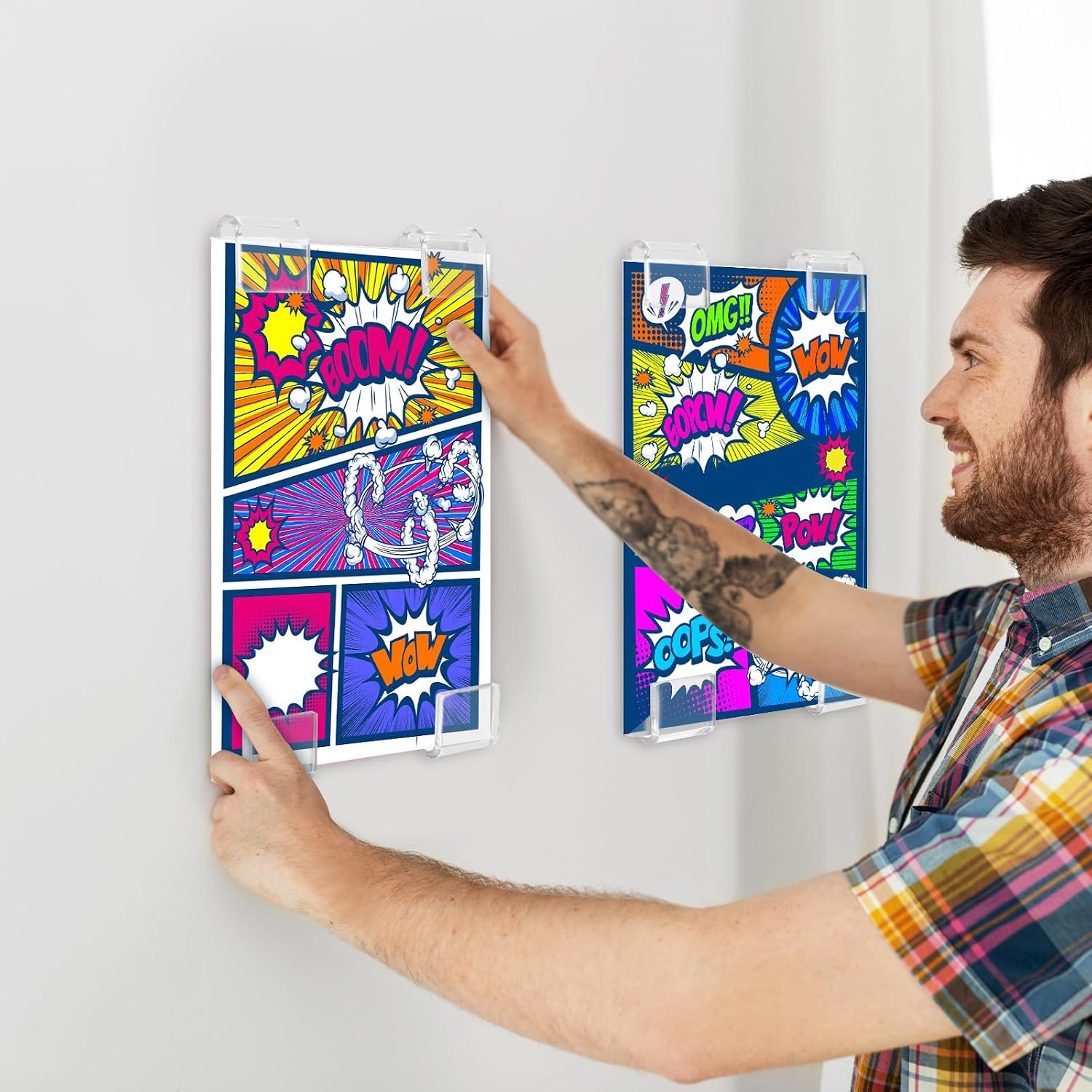 Chunful 36 Pcs Comic Book Wall Display Clear Floating Display Shelves Comic Book Frame Holder, Invisible, No Screws Self Adhesive
