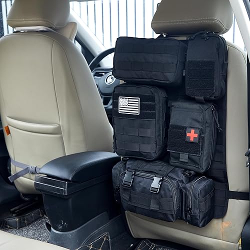 Miniatura 7 de Bolsa Organizador Universal Táctica para Respaldo de Asiento de Coche, Panel Táctico Molle para Vehículos, Accesorios de Equipaje con 5 Bolsas Molle