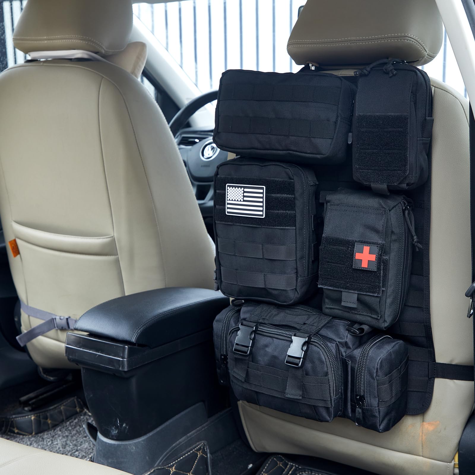 Universal Taktische Autositz-Rücksitz-Organizer-Tasche, taktische Molle-Fahrzeug-Organizer, Panel, taktische Ausrüstung, Zubehör, Jeep, Fahrzeug (schwarz)