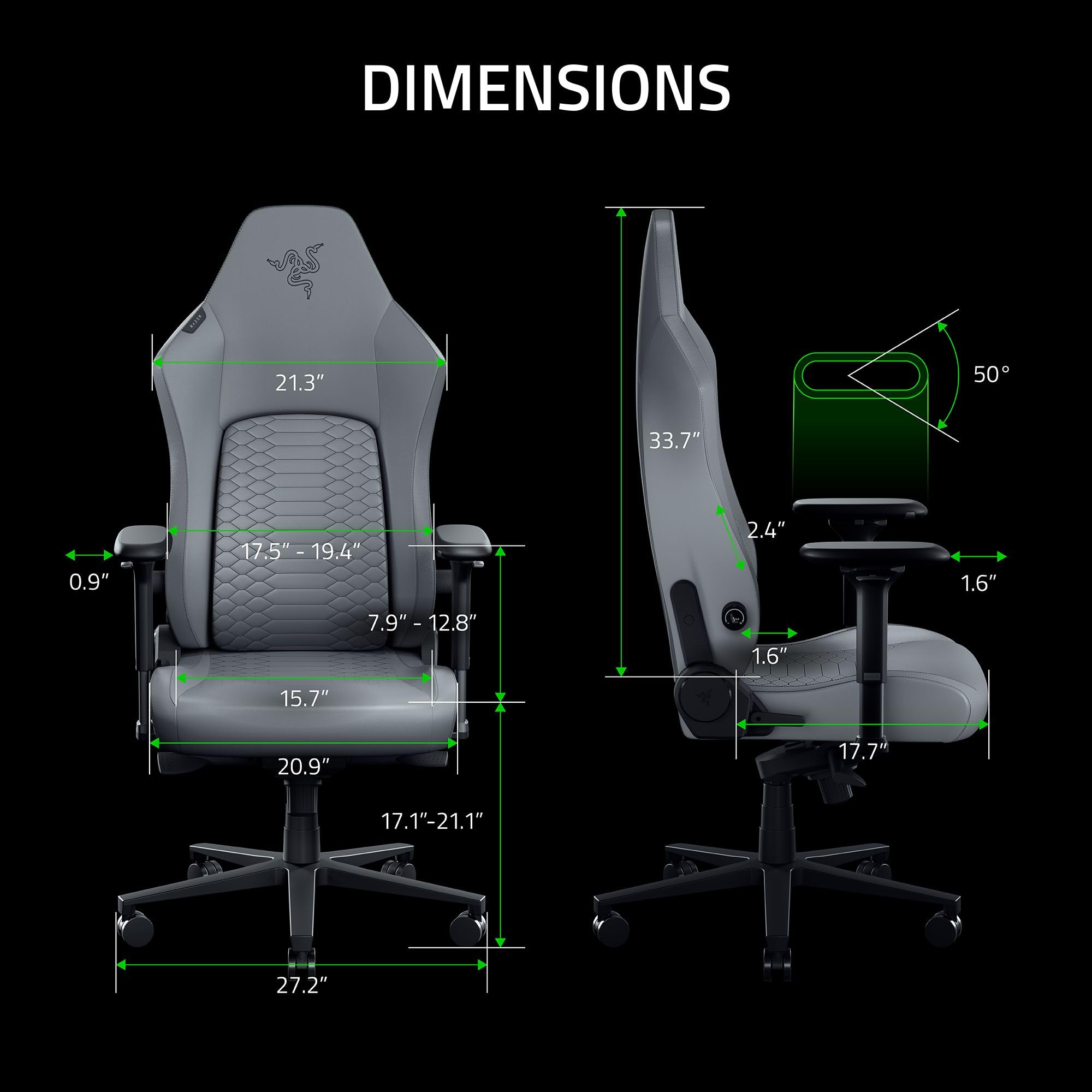 Razer Iskur V2 NewGen - Fauteuil Gaming Ergonomique Respirant Cuir EPU de 2e gen avec Technologie Cooltouch - système de Soutien Lombaire Hyperflex - Arches d’épaule Extra-Larges | Gris