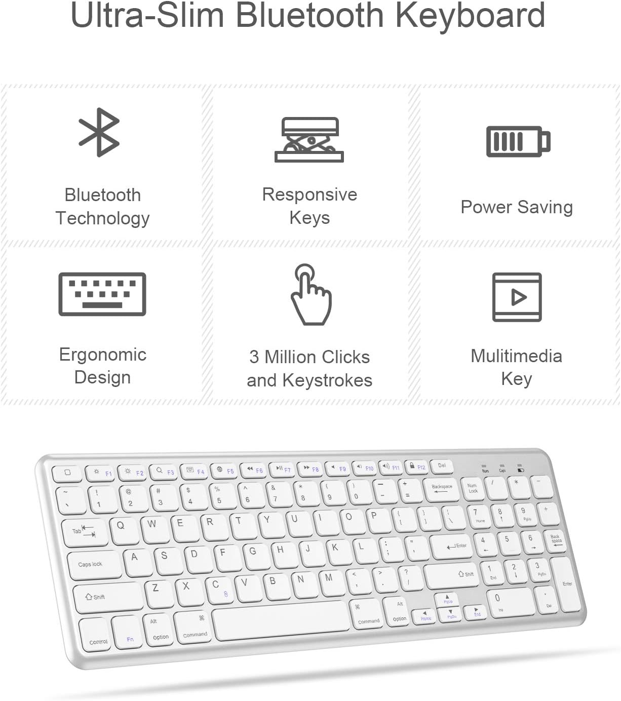 OMOTON Wireless Bluetooth Keyboard with Numeric Keypad for iPad Pro 11''/ 12.9'', iPad 9.7 inch, iPad Air 2/Air, iPad 4/3/2, iPad Mini, All iPhones, Silver