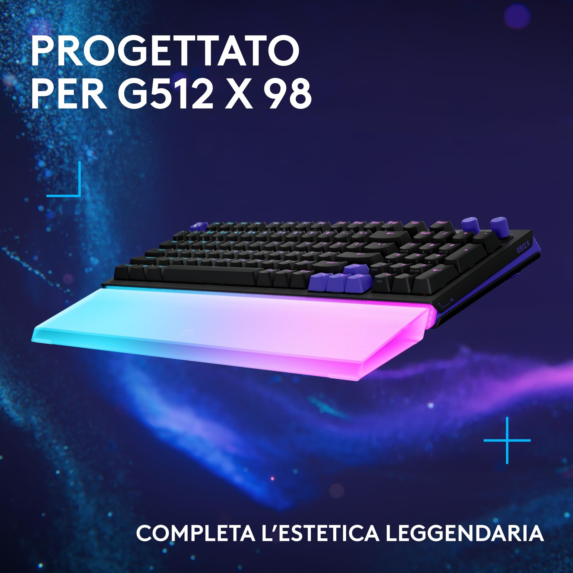 Logitech G G512 X PALM REST 98, poggiapolsi in acrilico | Amplifica la barra luminosa LIGHTSYNC RGB, incisione al laser, supporto premium per tastiera gaming G512 X 98 - Trasparente