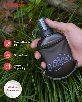 UTOBEST Soft Flask 150ml Collapsible Running Water Bottles | Food-grade TPU, BPA Free, Leakproof, 28mm Opening, 150/200/500ml, Easy Cleaning, for Marathon Trail Running Hiking Cycling