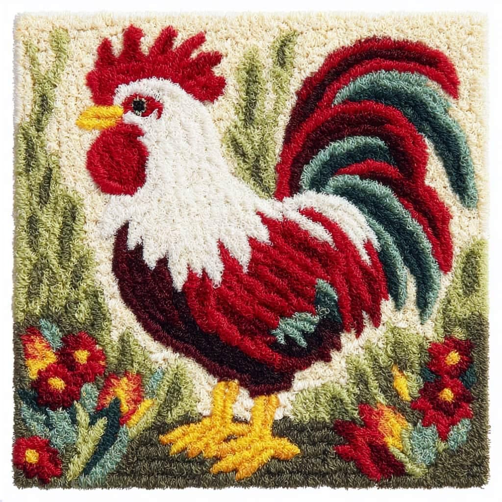 WallustrioaW Latch Hook Pillow Kit -Rooster Embroidery Art Craft Kit - All Ages - Unisex - 43X43Cm