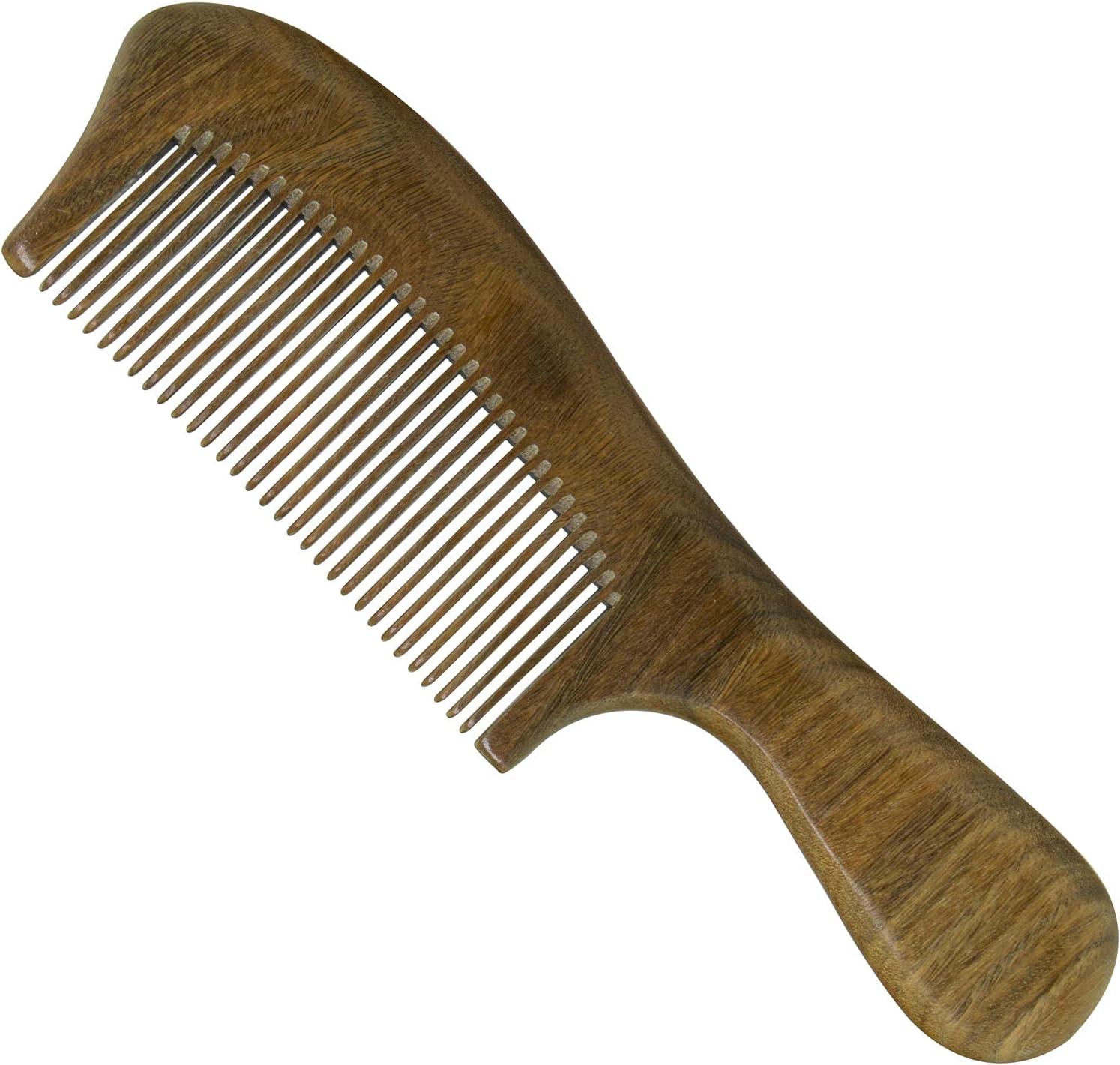 DBZH Natural Green Sandalwood Hair Comb for Curly Hair Straight hair Wood Comb - NO SNAGS, NO STATIC, NO TANGLE (Fine-tooth comb)