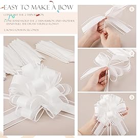 WILLBOND 20 Pieces 6 Inch Pull Bows Gift Wrapping Ribbon Pull Bows for Christmas Wedding Baskets Valentine Multicolor Wrap Accessory for Gift Present Holiday Decor(Plain White)