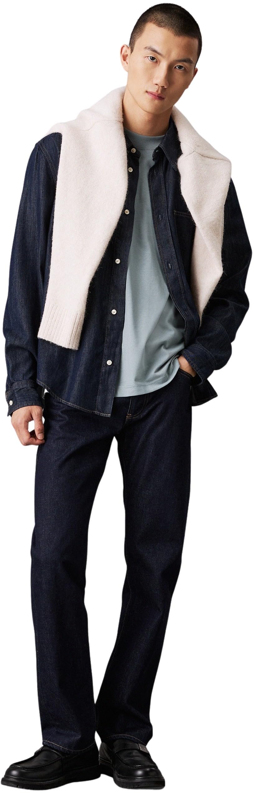 Calvin Klein Uomo Camicia in Jeans Regular Denim Shirt Taschino sul Petto