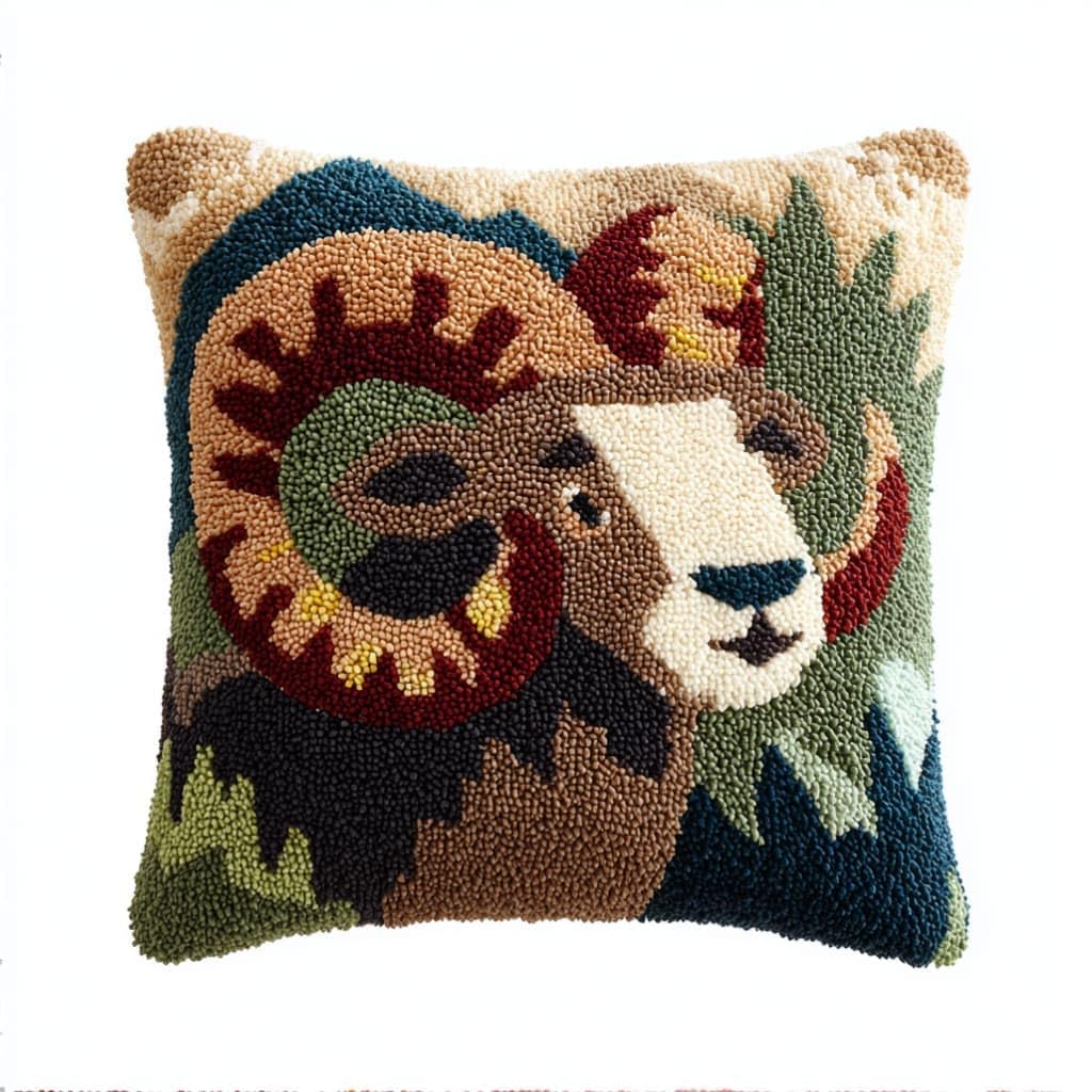 Taxpy Latch Hook Cushion Kit for Adults Beginners Ibex Complete All-in-One DIY Rug Making Kit with Hook, Yarn and Canvas-Creative Craft Gift- Home Decor Pillow Cover 17X17 Inch