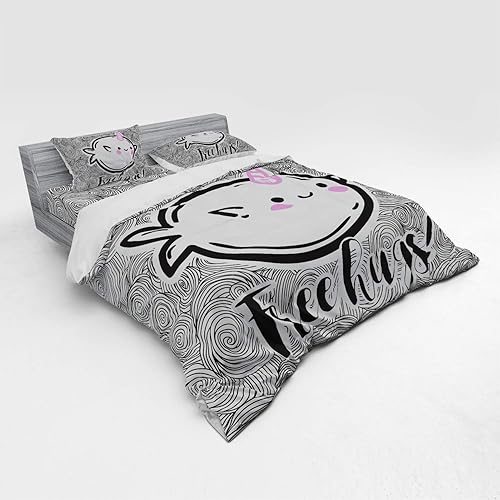 Miniatura 7 de Ambesonne Narwhal Bedding Set, Abstract Spiral Doodle Background Sketch Style Arctic Ocean Mammals, 4 Piece Duvet Cover Set with Shams and Fitted