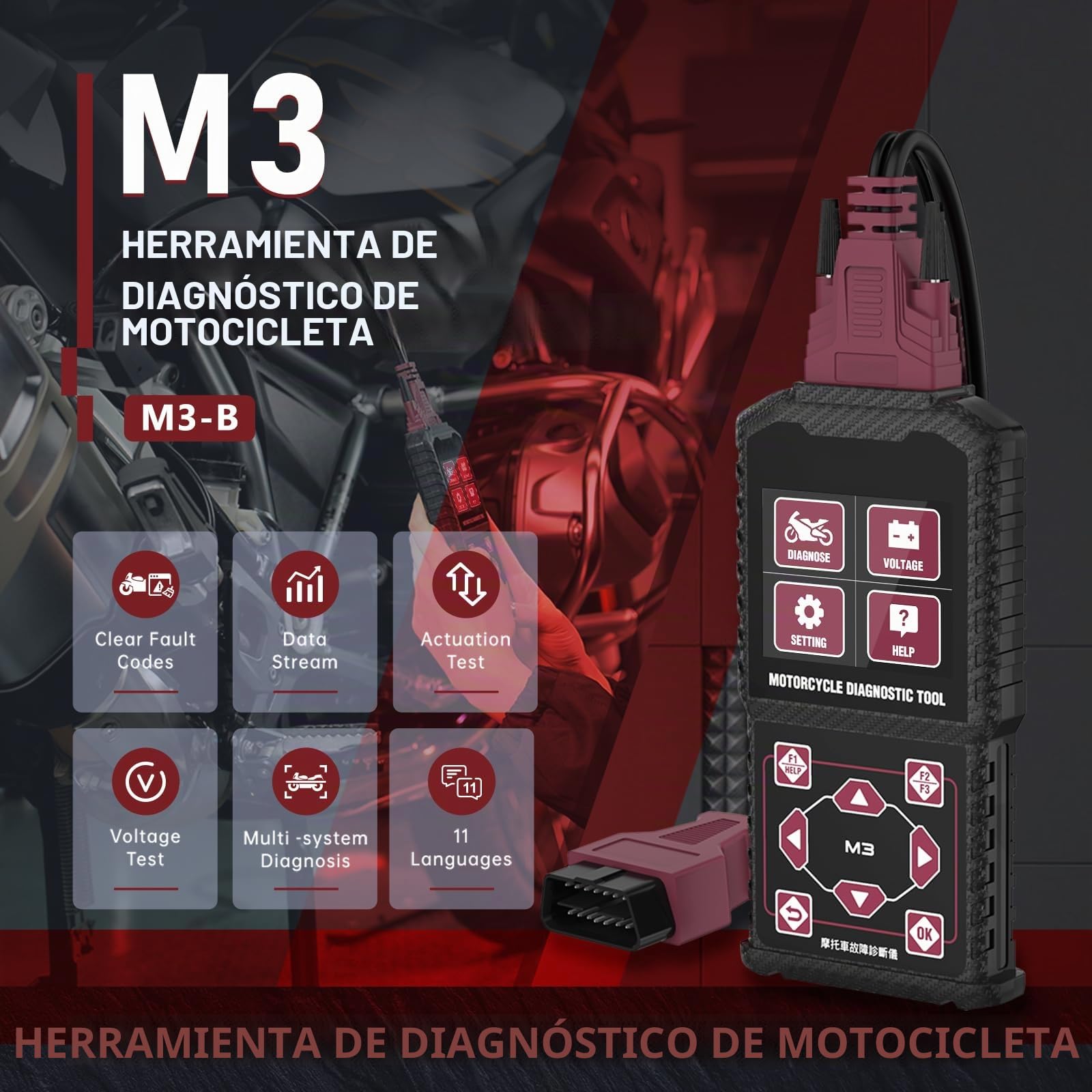 Sistema de Motocicleta Prueba de diagnóstico Herramientas de medición OBDII Lector de códigos de Motocicleta Scaner Compatible para Yamaha 2/3/4P,KYMCO,SYM,OBDII