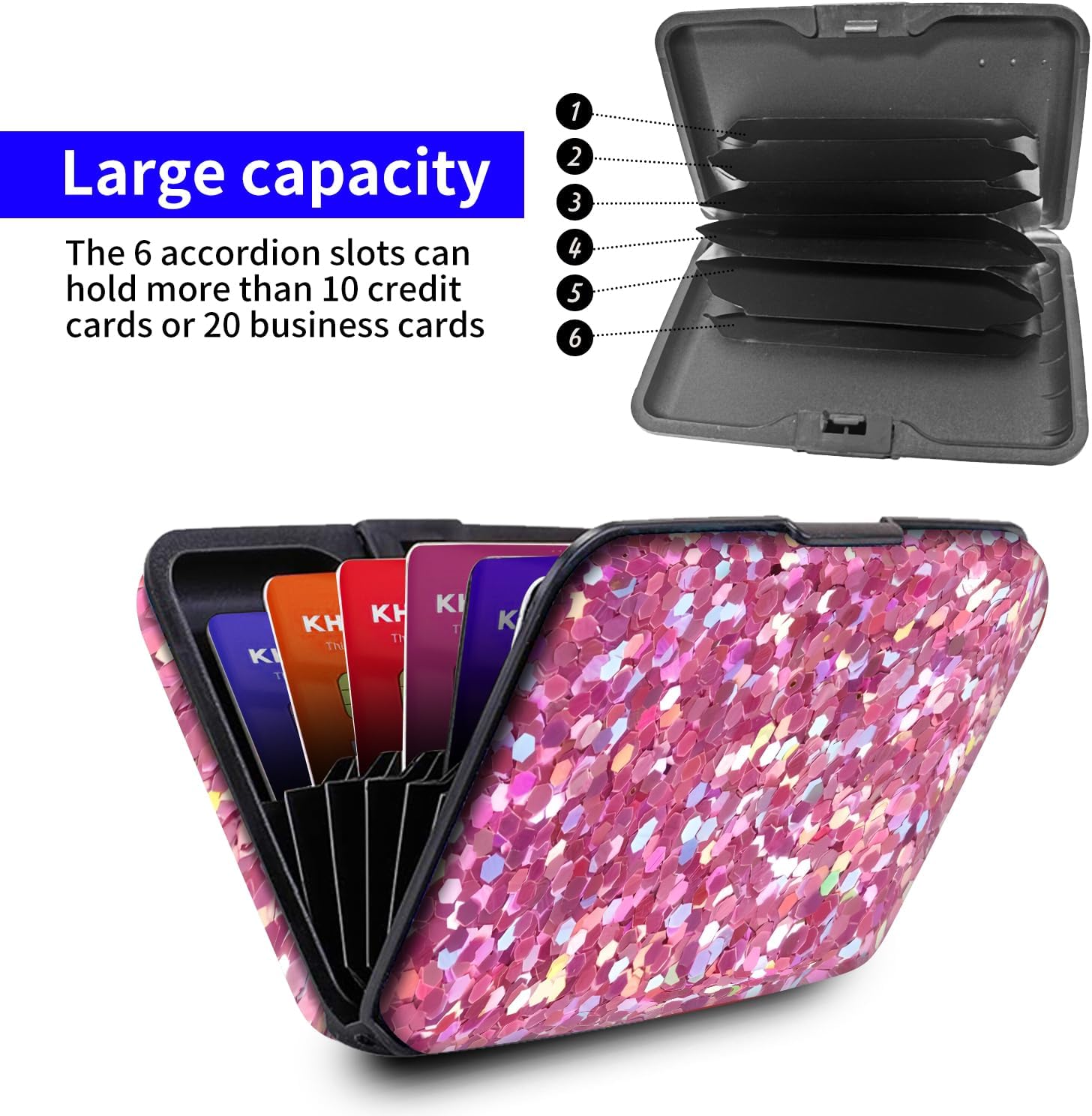 Credit Card Holder, Mini RFID Aluminum Wallet, Cute Slim Business Hard Card Case, Universal Metal Card Wallet for Women Men Cute Pink Shine