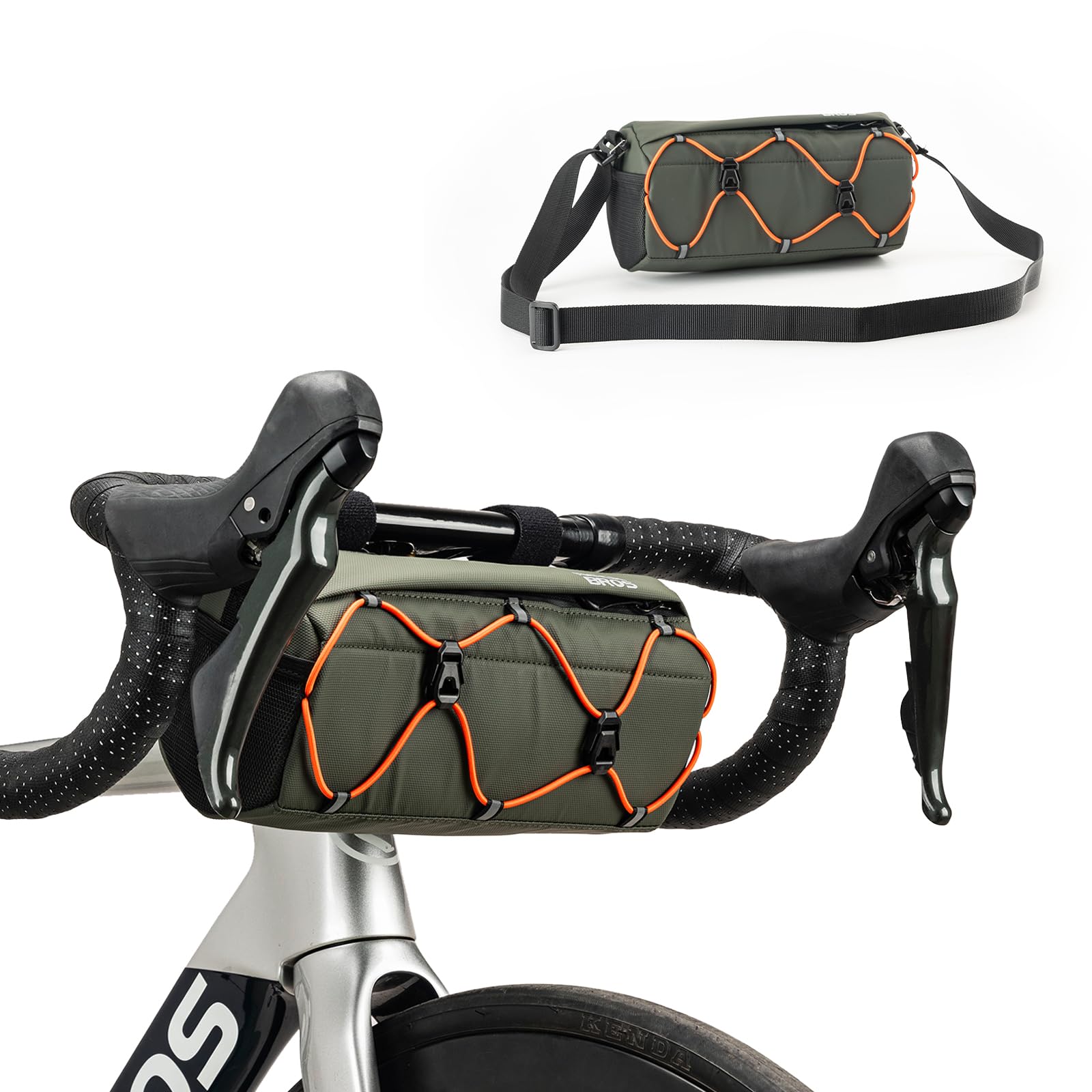 ROCKBROS Sacoche de Guidon Vélo 2L, Sac Vélo Avant avec Bandoulière, Pochette Avant Guidon, Accessoire Cyclisme pour VTT VTC Vélo Route Courese Gravel Univeselle, Vert Armé