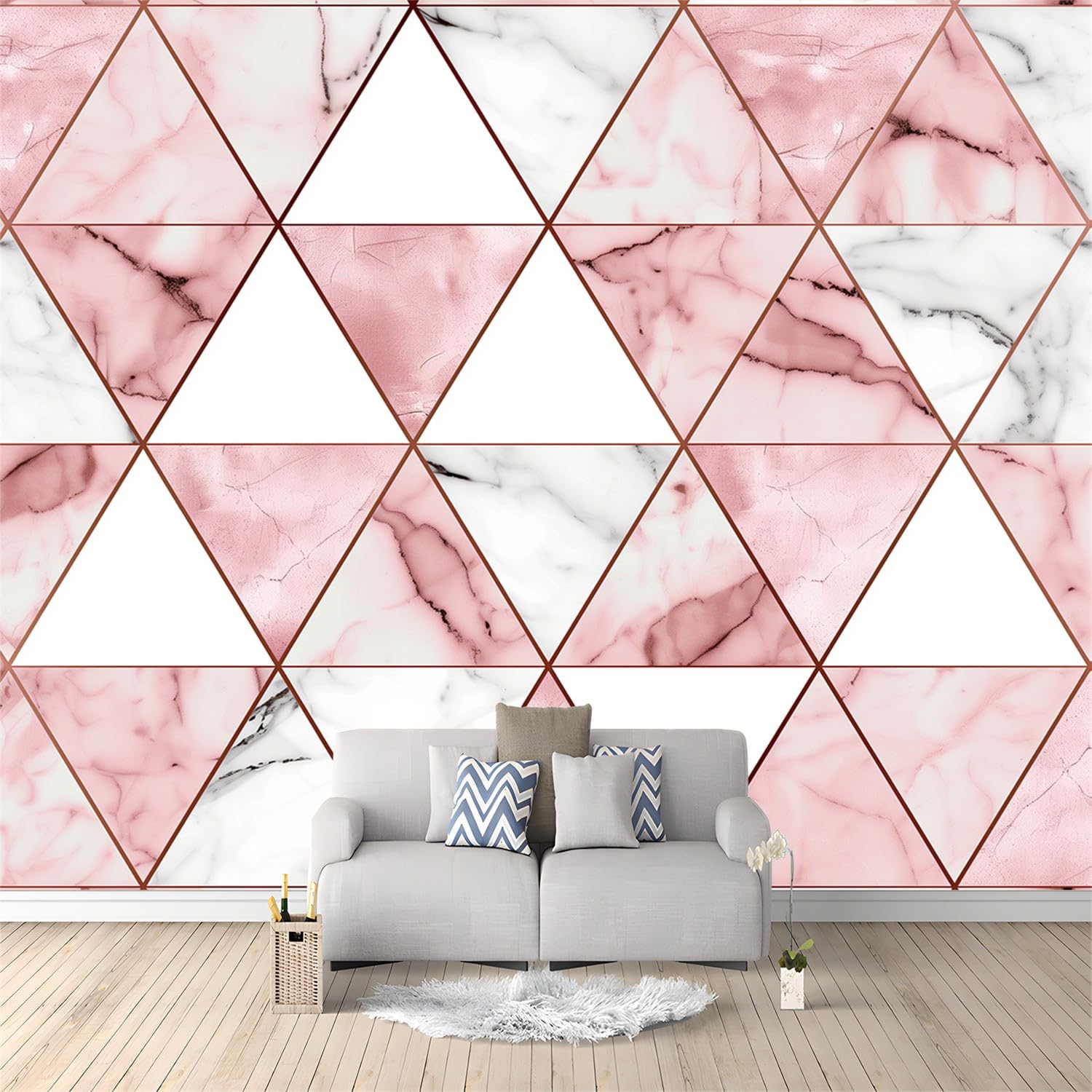 Tapeta z włókniny, geometryczny trójkąt, wzór marmuru, 300 x 210 cm, różowa, wodoodporna tapeta, tapeta do salonu, pokoju dziecięcego, sypialni