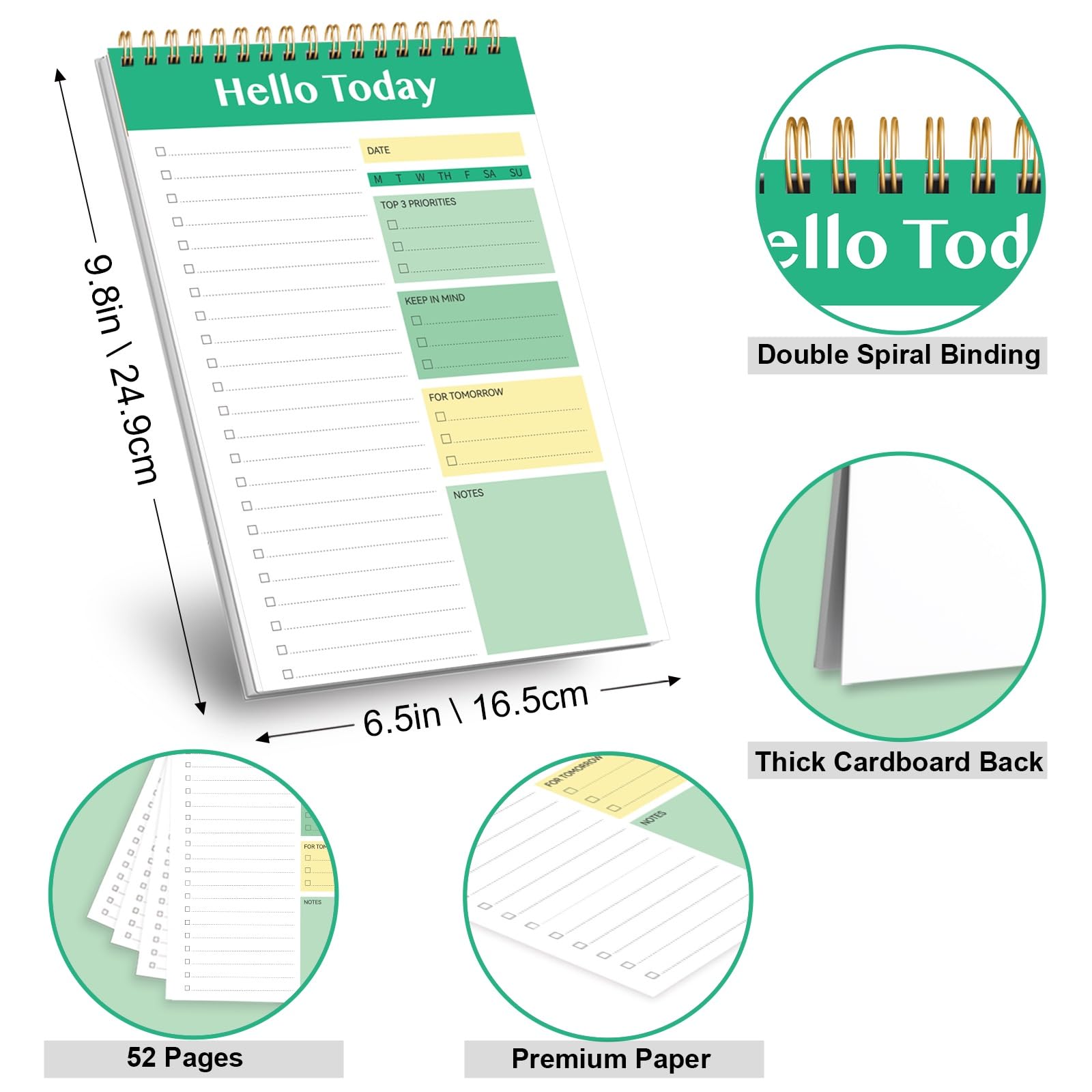 Planificador Diario Sin Fecha Bloc De Notas De Lista De Tareas, Planificador Diario, Sin Fecha, 52 Hojas, Arrancable, 6.5 X 9.8 Pulgadas, Organizador De Productividad Con Horario Por Hora Para Tareas To