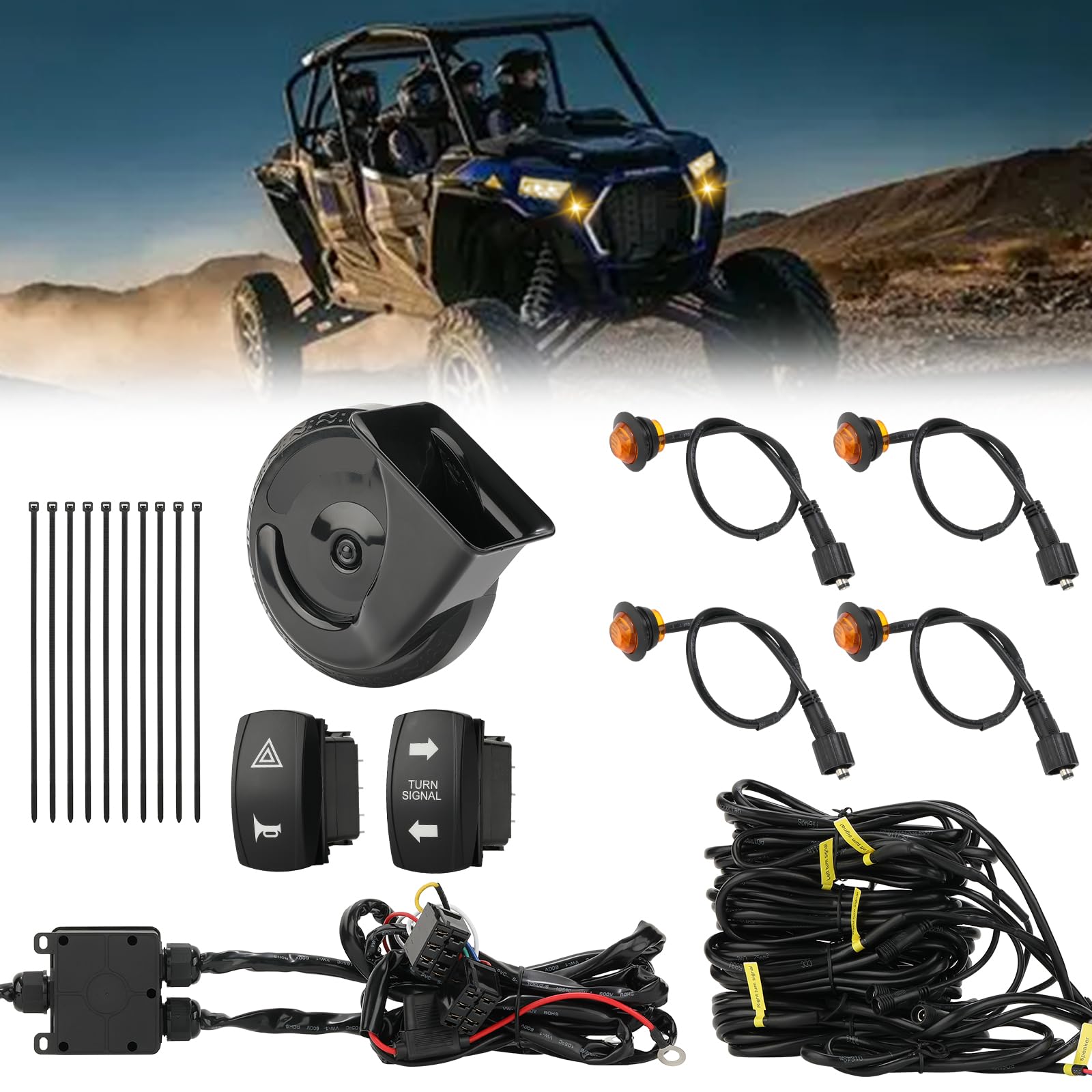 OFIG UTV Turn Signal Kit with 110DB Horn, Pre-Wired, Plug and Play ATV UTV Blinker with Rocker Switch, Universal Street Legal Kit Compatible with Polaris, Can Am, CFMOTO, Arctic Cat