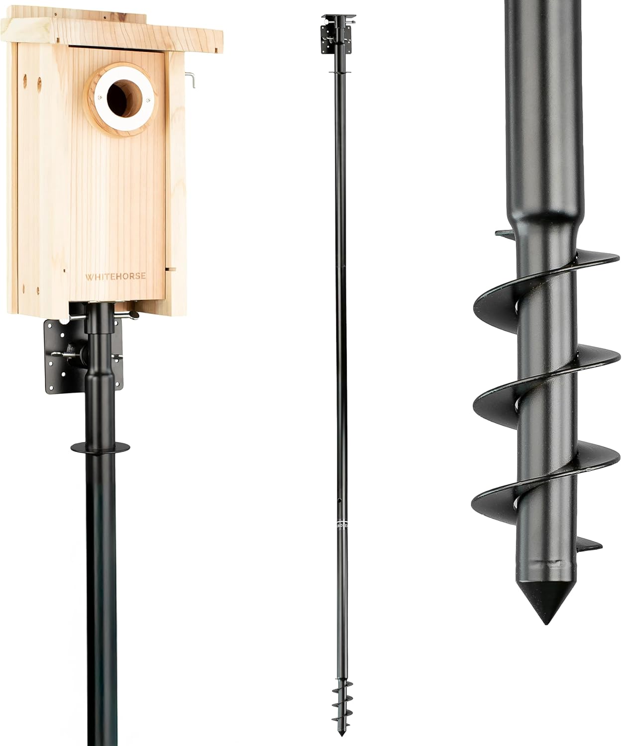 WHITEHORSE Bird House Pole Mount- A Professional Bird Feeder Pole for Outside - Very Sturdy Against Strong Winds - 7’ Tall Bird House Poles for Outdoors - Pole for Bird Feeders - Bluebird House Pole Mounting Pole