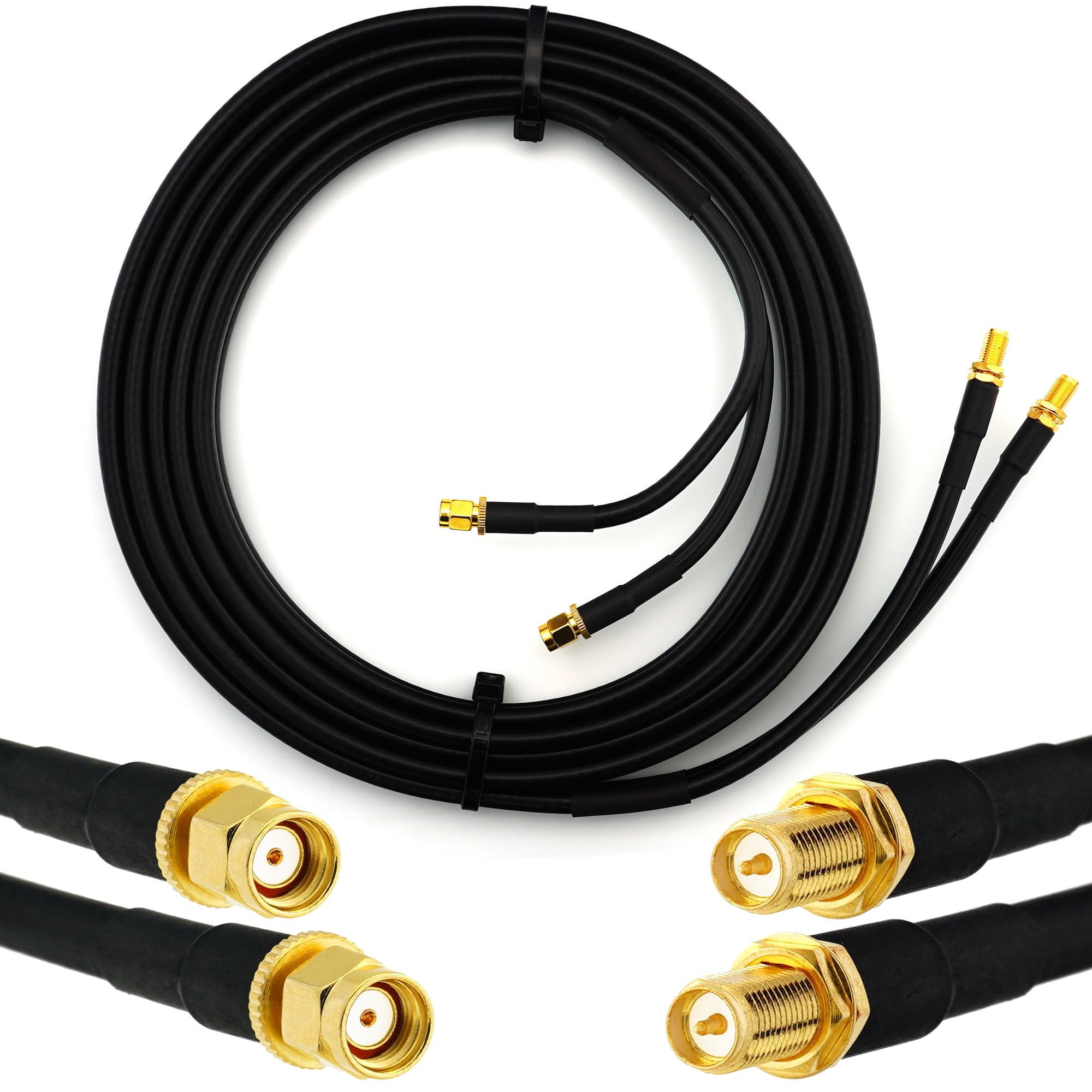 5m RP-SMA Maschio a Femmina Cavo Coassiale Doppio — RPSMA Cavo antenna esterno di prolunga 5 metri a bassa perdita Twin HF-240 (equivalente a LMR 240) — adattatore per Router Wireless Antenna WiFi