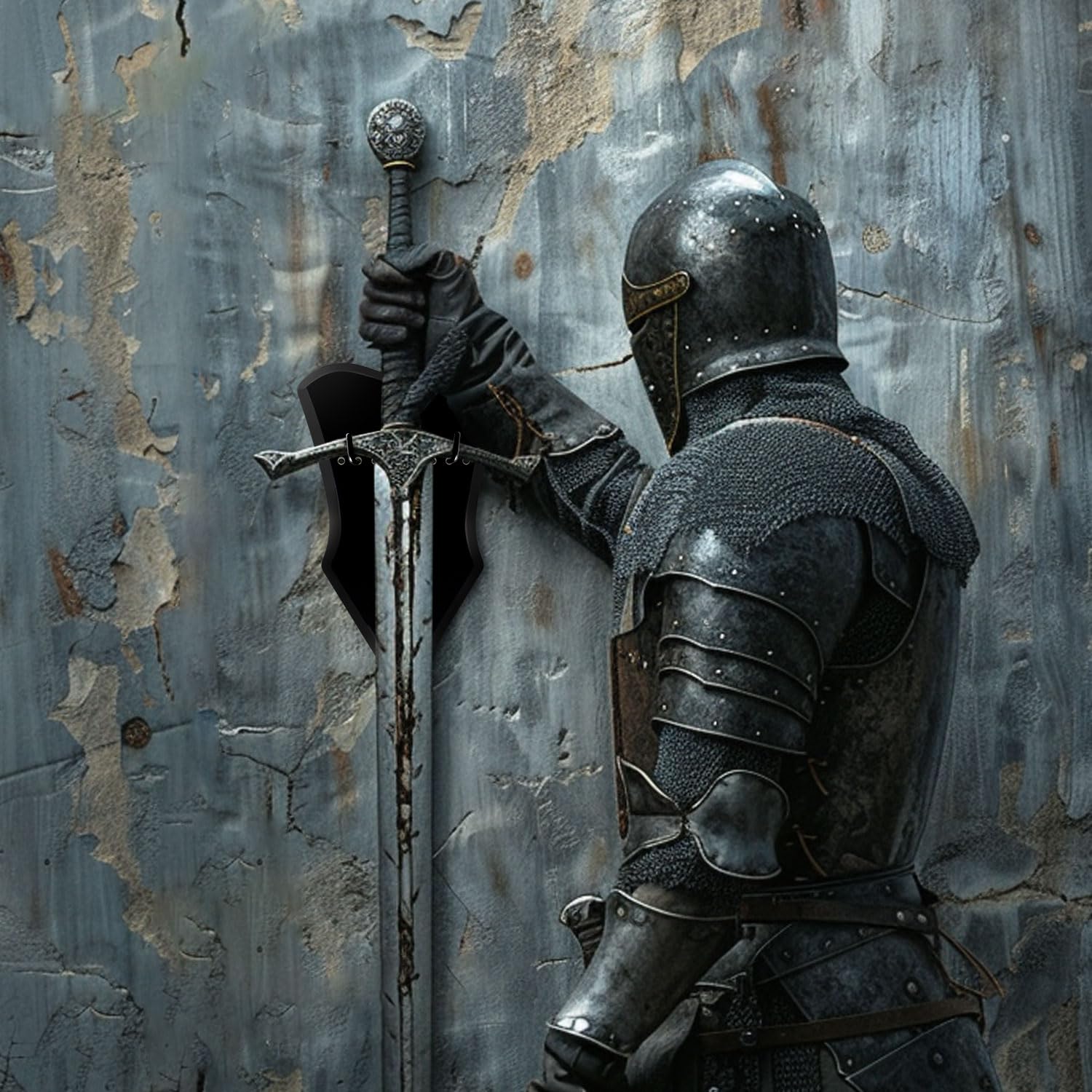 Supporto verticale da parete per spada medievale, in legno, per esporre spade e pugnali, per esporre armi da parete (1 pezzo medio)