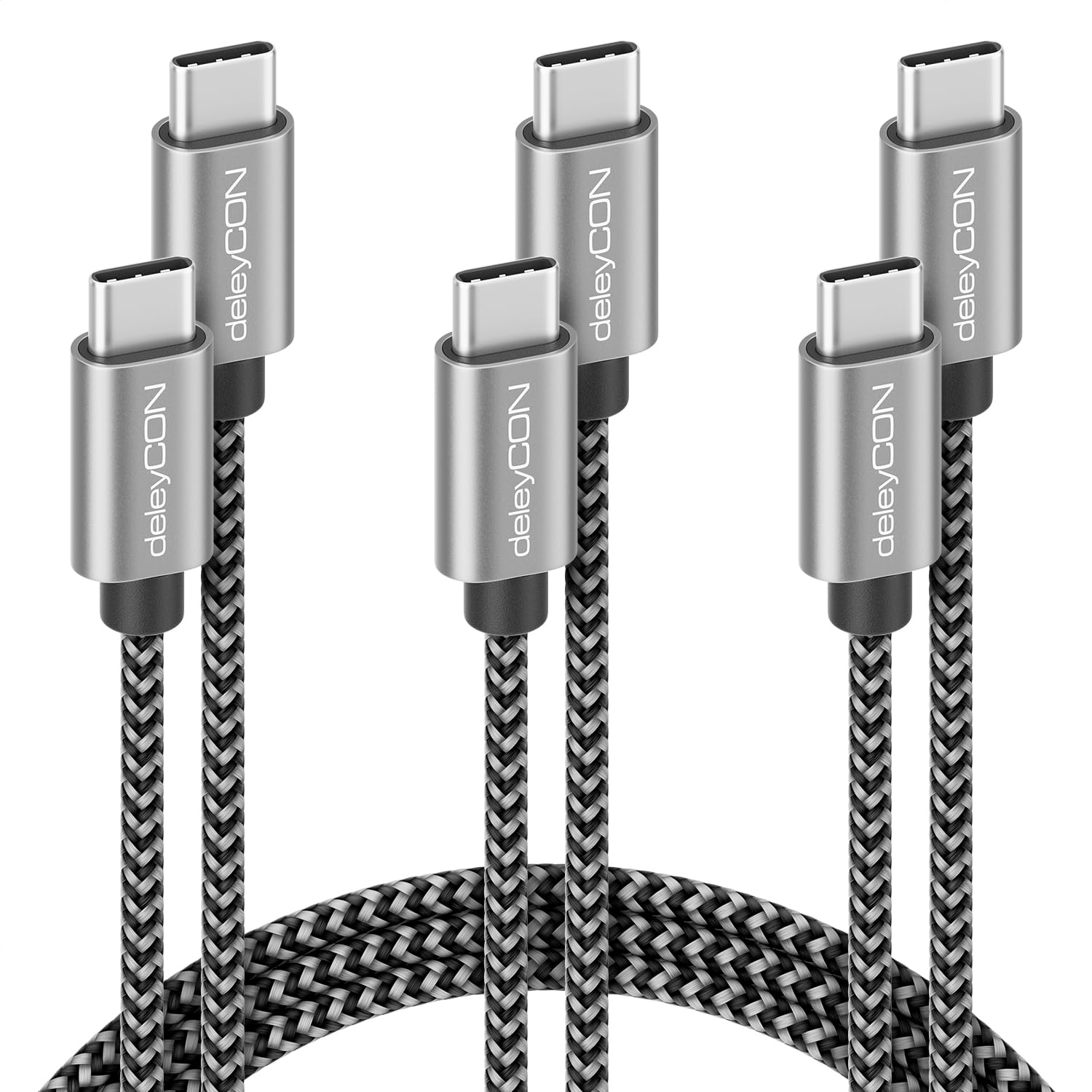 deleyCON Cavo USB C SET PD3.0 (60W Ricarica Rapida) 1x 0,5m 1x 1m 1x 2m Cavo di Ricarica USB-C a USB-C per iPhone 16 15 Pro Max Samsung Galaxy S24 S23 S22 Pixel iPad Pro MacBook Air Tablets Switch PS5