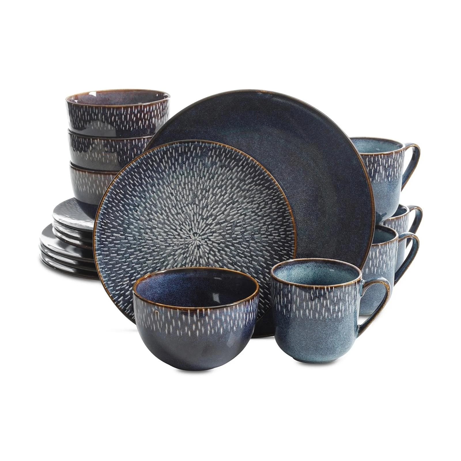 Matisse 16-Piece Double Bowl Dinnerware Set, Cobalt