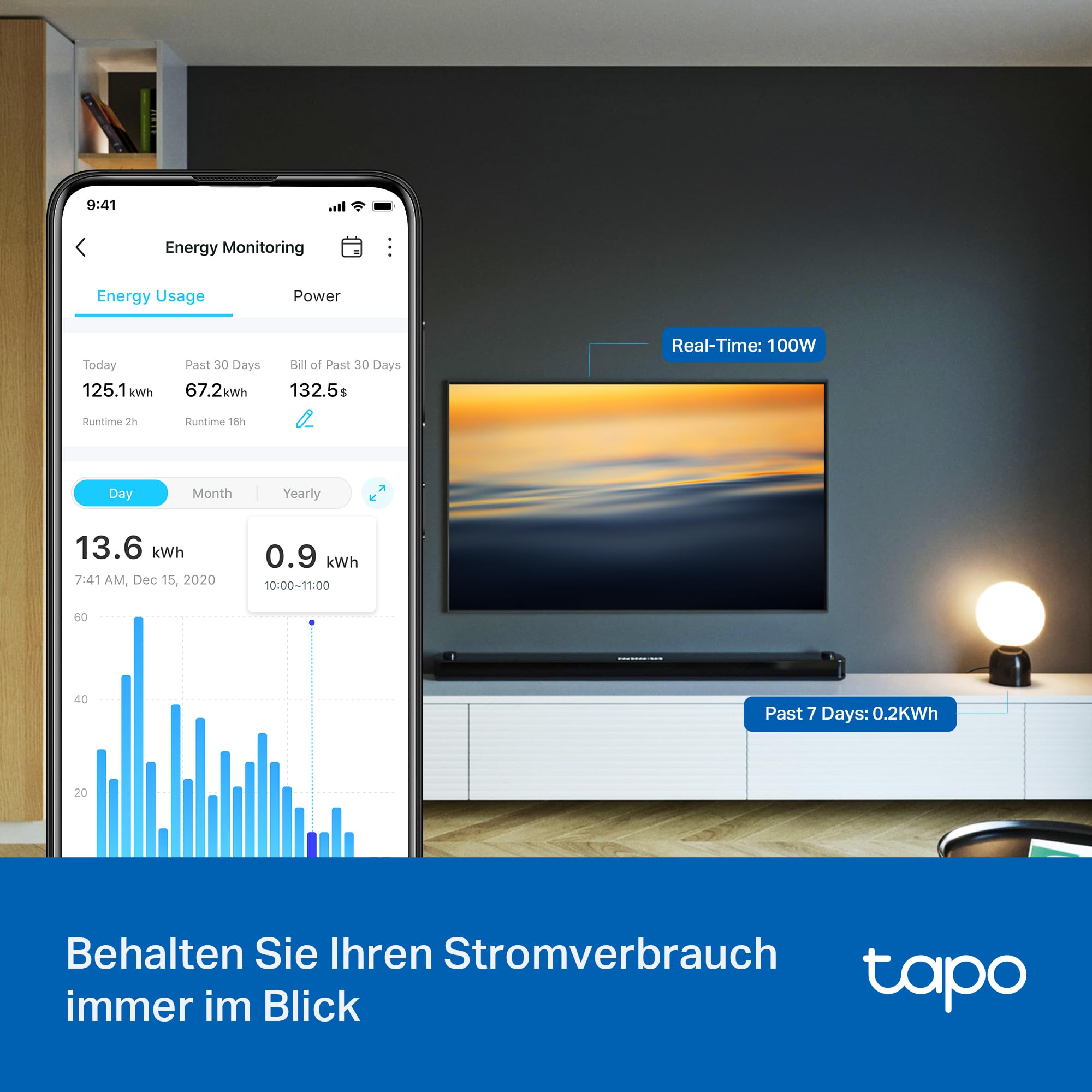 TP-Link Tapo Smart WLAN Steckdose Tapo P110 mit Energieverbrauchskontrolle, Smart Home Alexa Steckdose, funktioniert mit Alexa, Google Home, Sprachsteuerung, Fernzugriff, Kein Hub notwendig, Mini