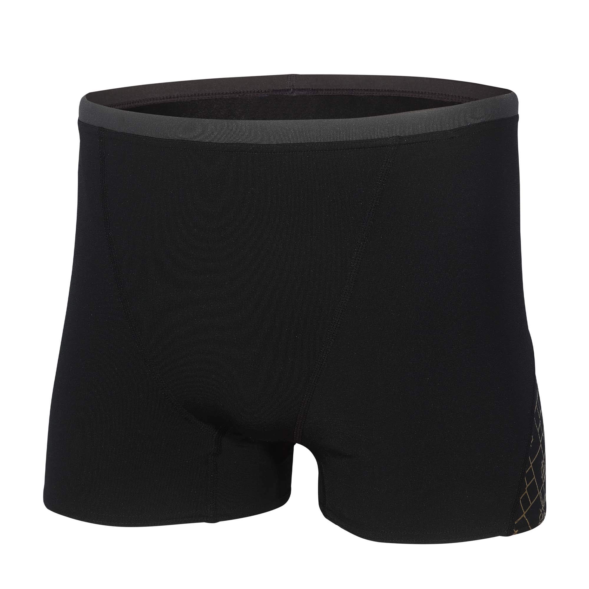 ZONE3Mens Iconic Aquashort - Black Grey Gold - Easy Stretch UV Sun Protection and SPF Properties - Waist Size - 34